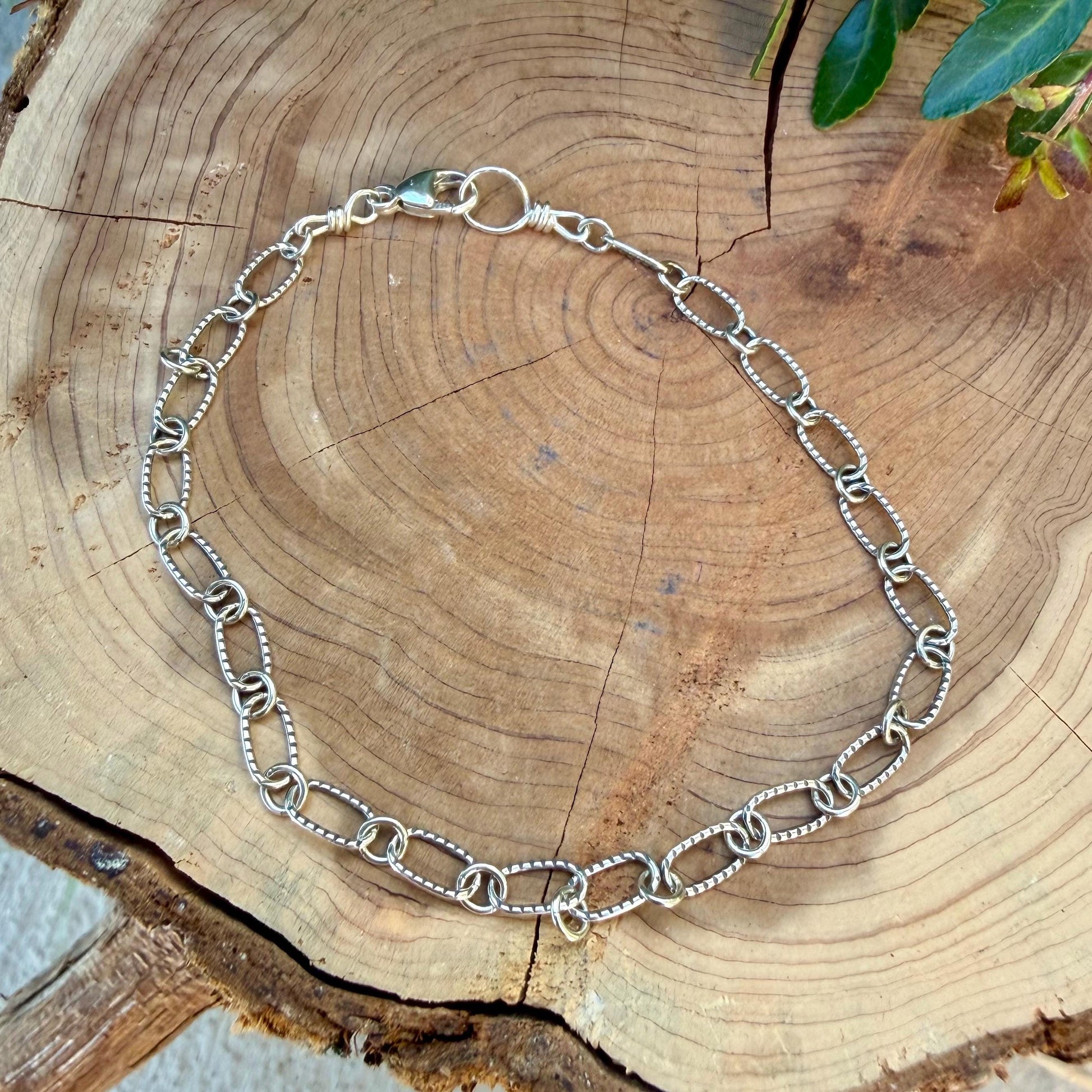 Silver Oval Link Bracelet • Textured Sterling Chain • Everyday Layering