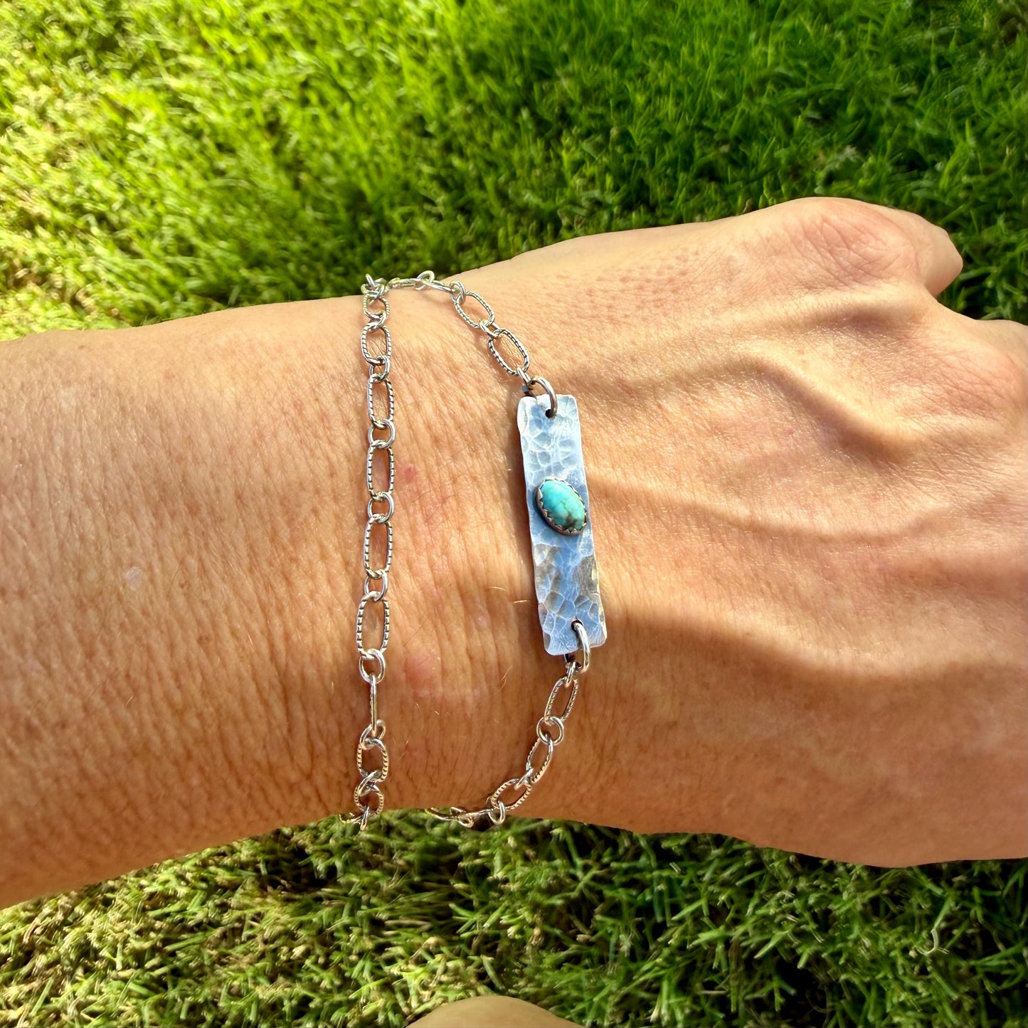 Sterling Silver Turquoise Bar Bracelet • Number 8 Turquoise • Minimal Western Style