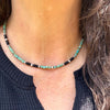 Turquoise & Onyx Desert Pearl Choker • Sterling Silver Southwestern Necklace