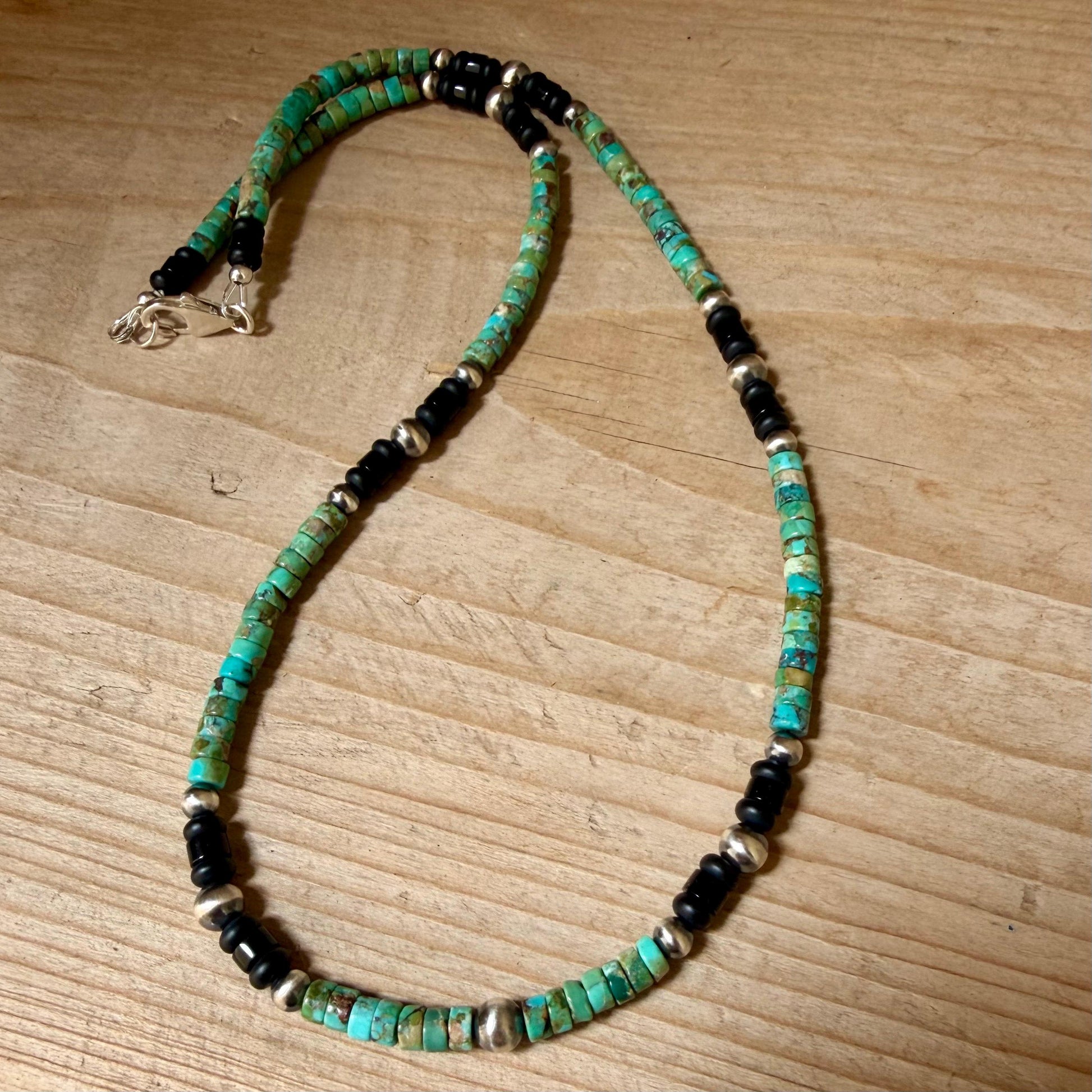 Turquoise & Onyx Desert Pearl Choker • Sterling Silver Southwestern Necklace