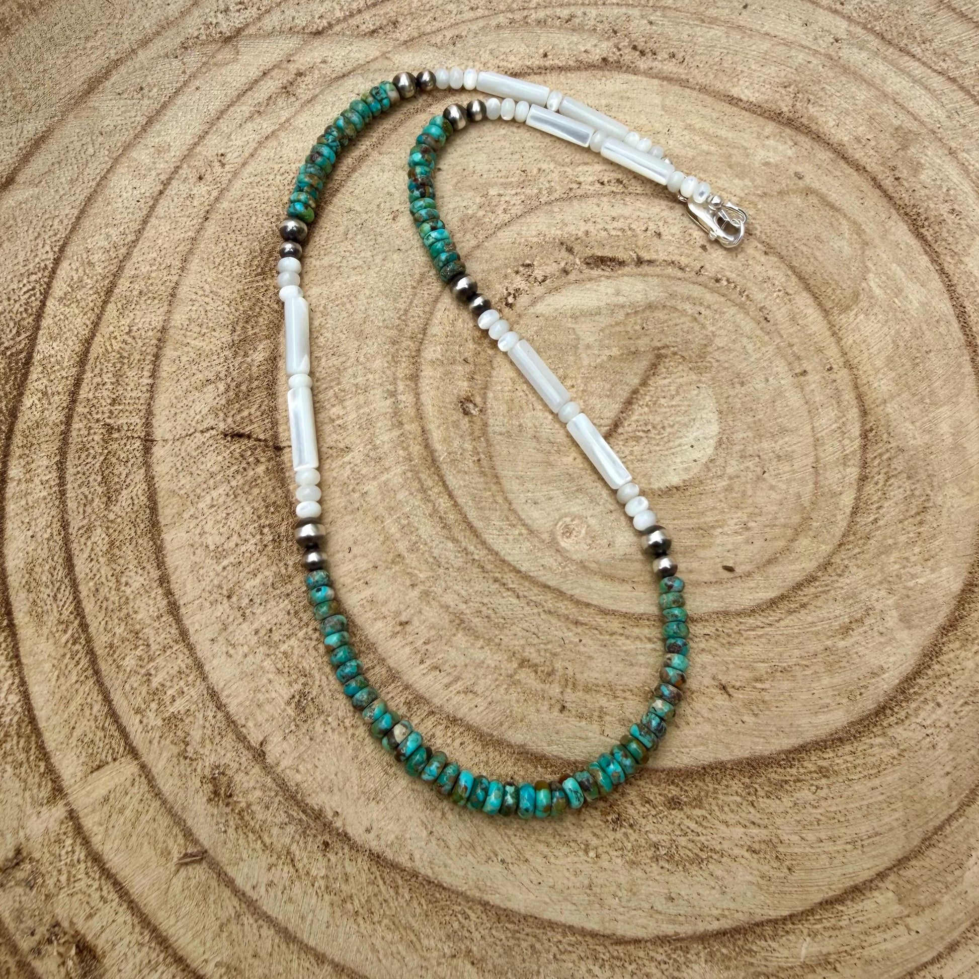 Mother of Pearl, Kingman Turquoise & Desert Pearl Choker • Sterling Silver • Southwestern Jewelry