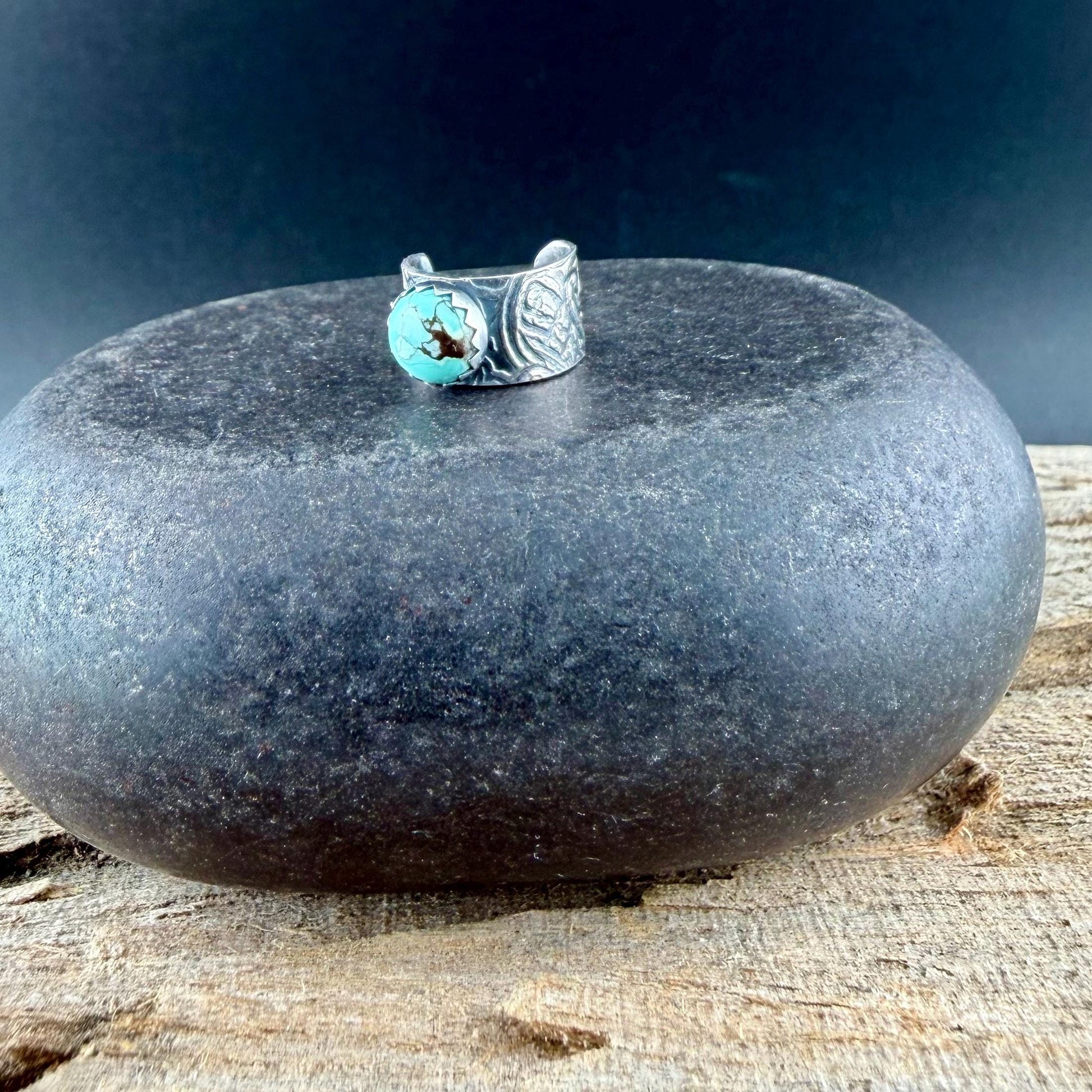 6mm Royston Turquoise Sterling Silver Ear Cuff | Floral Wide Band, No‑Piercing Earring