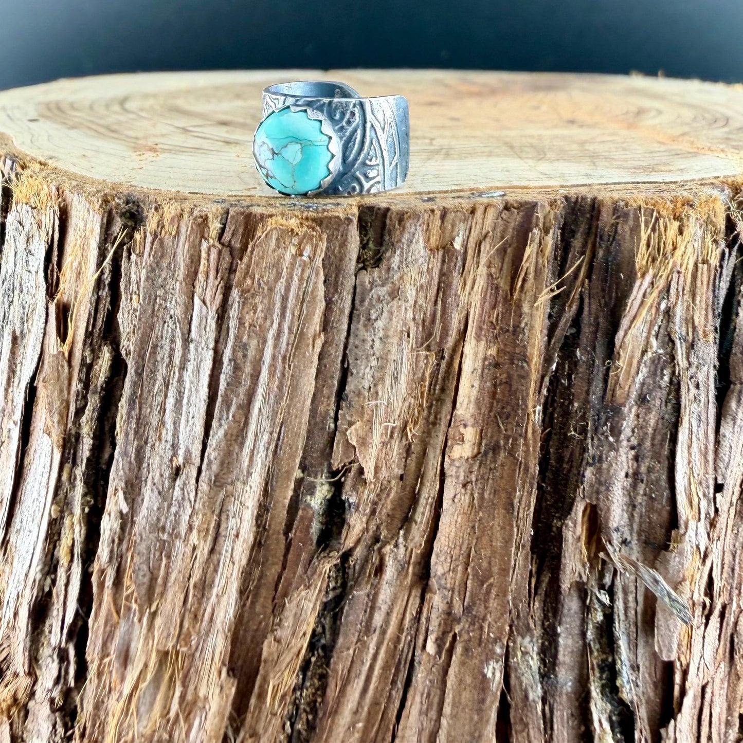 6mm Royston Turquoise Sterling Silver Ear Cuff | Floral Wide Band, No‑Piercing Earring