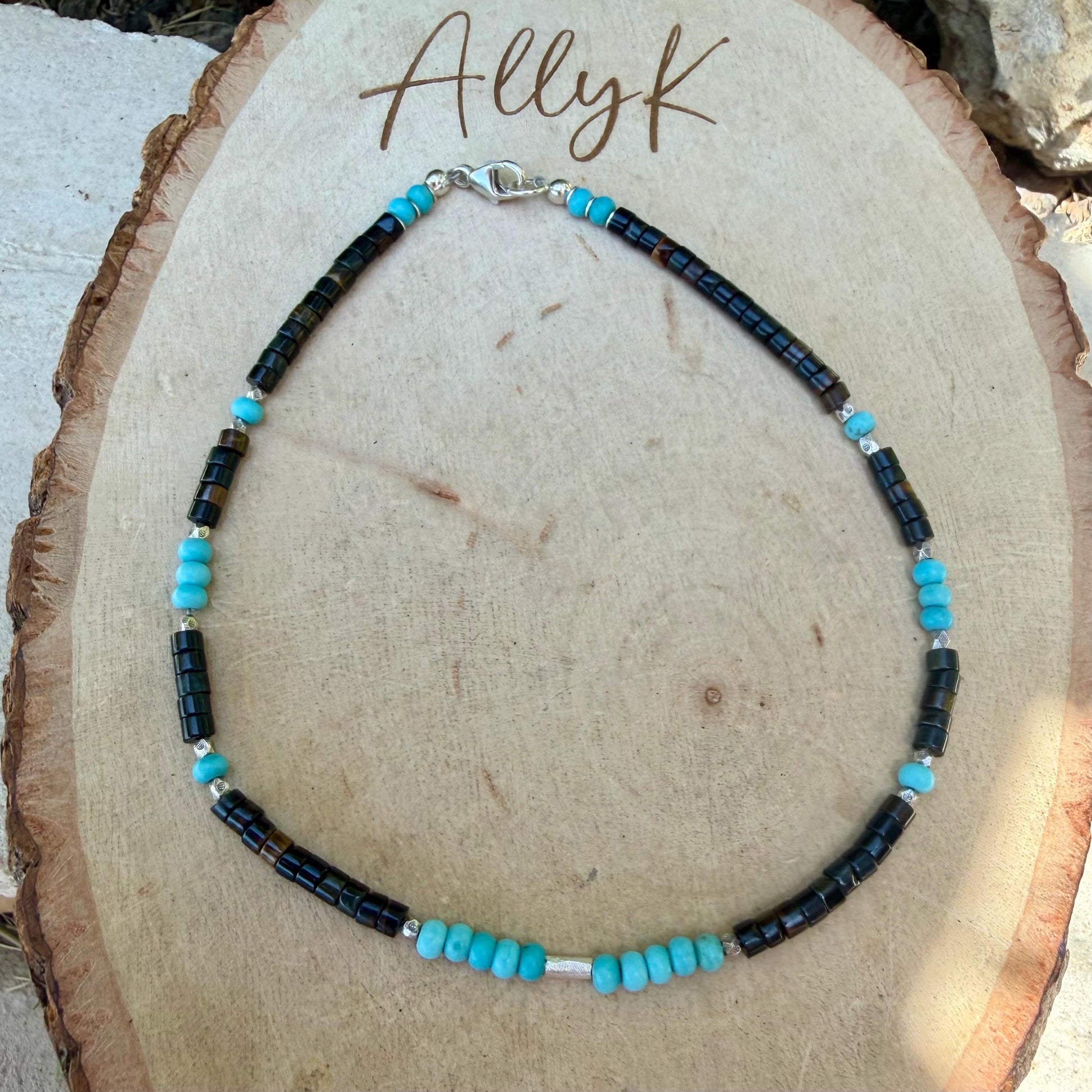 Blue Tiger’s Eye Turquoise Anklet • Sterling Silver Hawk’s Eye Ankle Bracelet