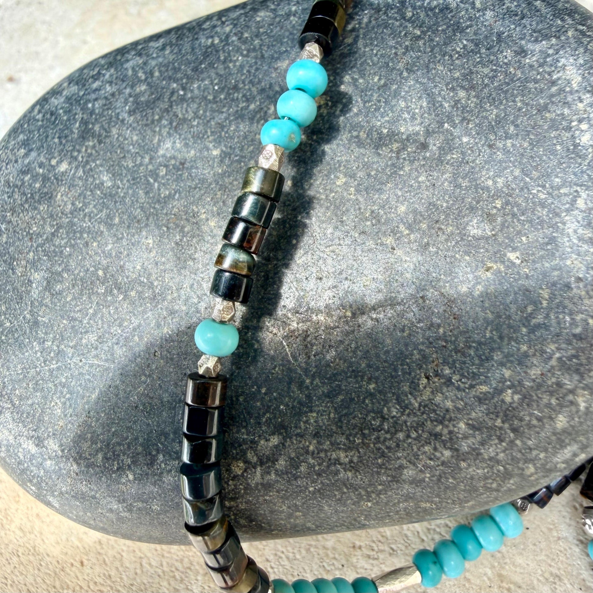 Blue Tiger’s Eye Turquoise Anklet • Sterling Silver Hawk’s Eye Ankle Bracelet