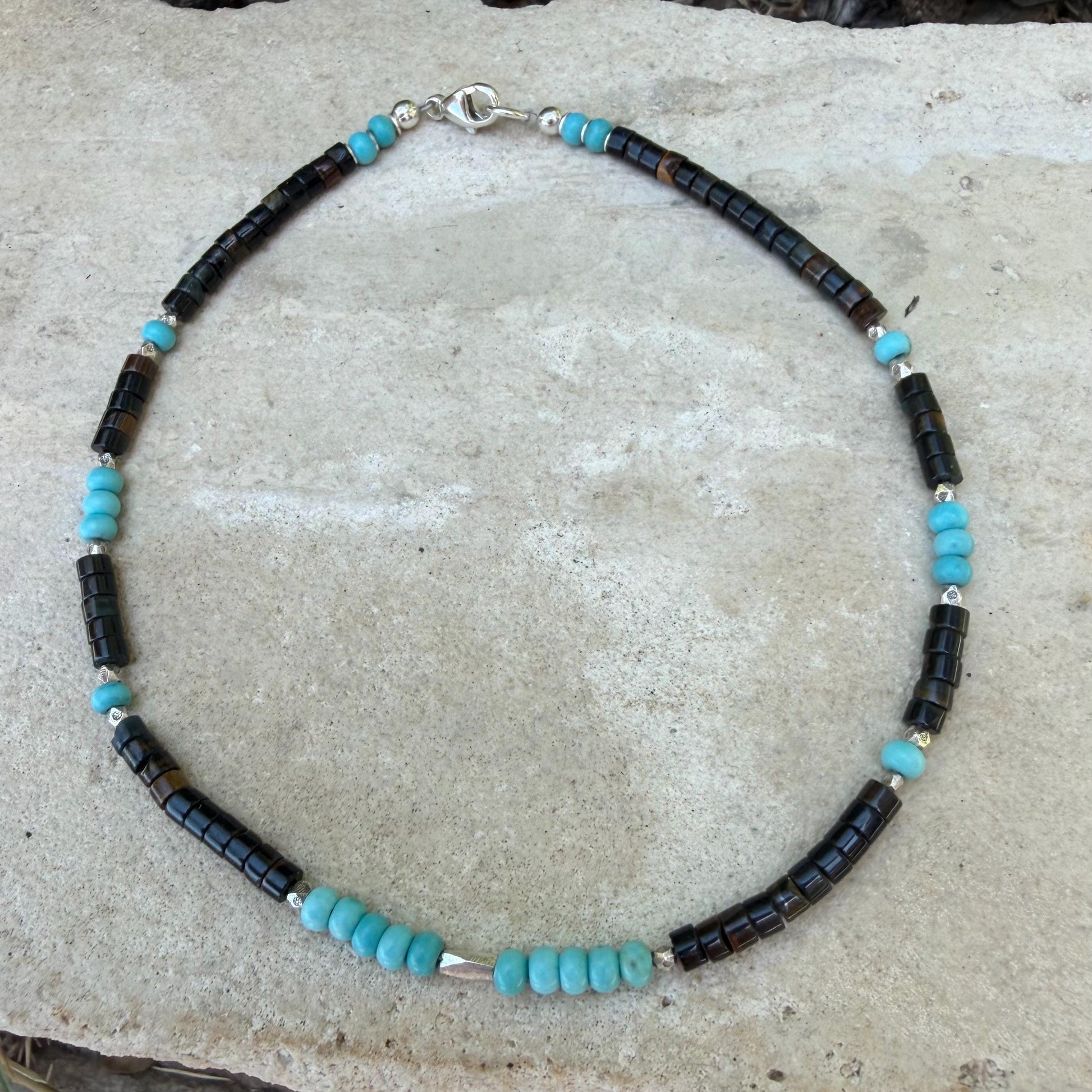 Blue Tiger’s Eye Turquoise Anklet • Sterling Silver Hawk’s Eye Ankle Bracelet