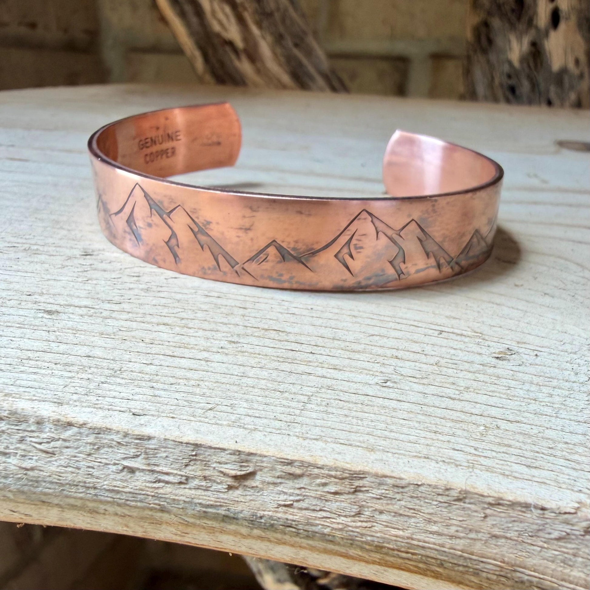 Rustic Mountains Copper Cuff • Hand‑Forged Raw Copper Bracelet