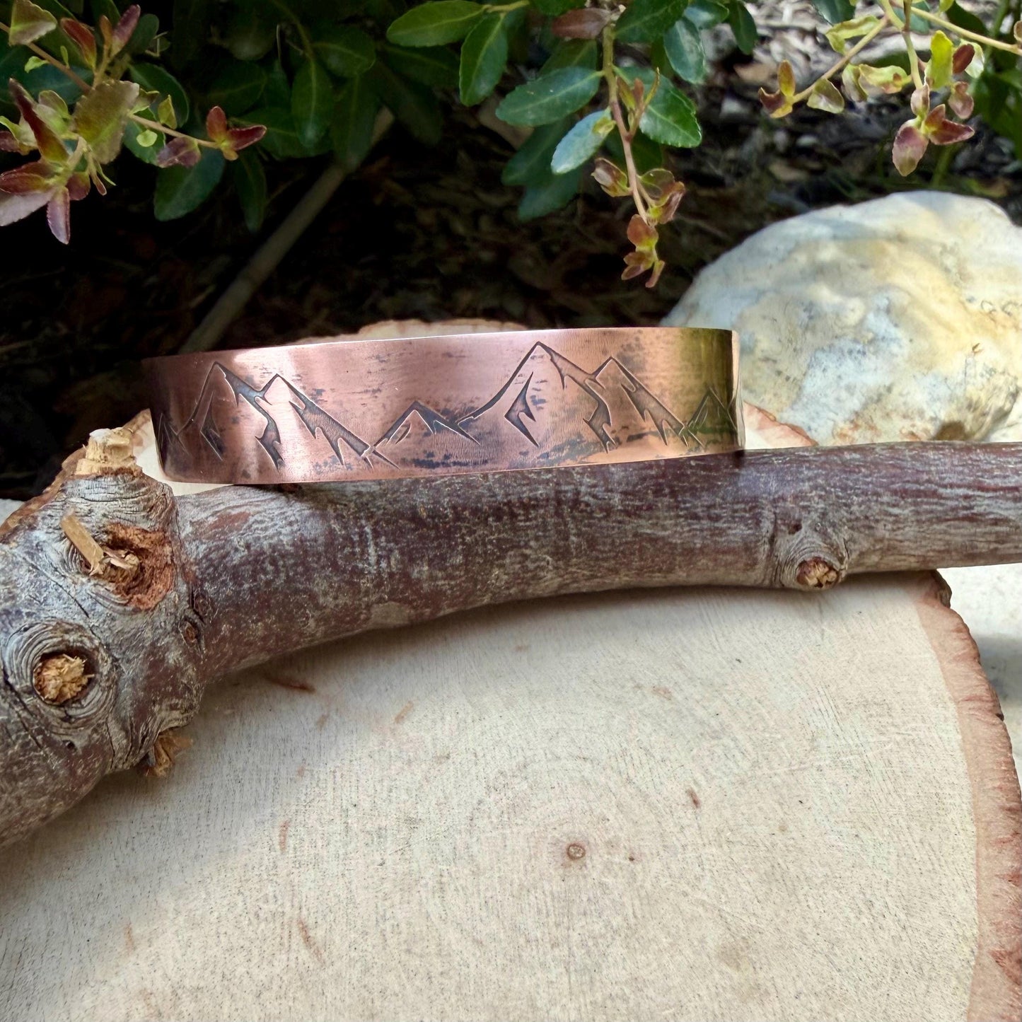 Rustic Mountains Copper Cuff • Hand‑Forged Raw Copper Bracelet