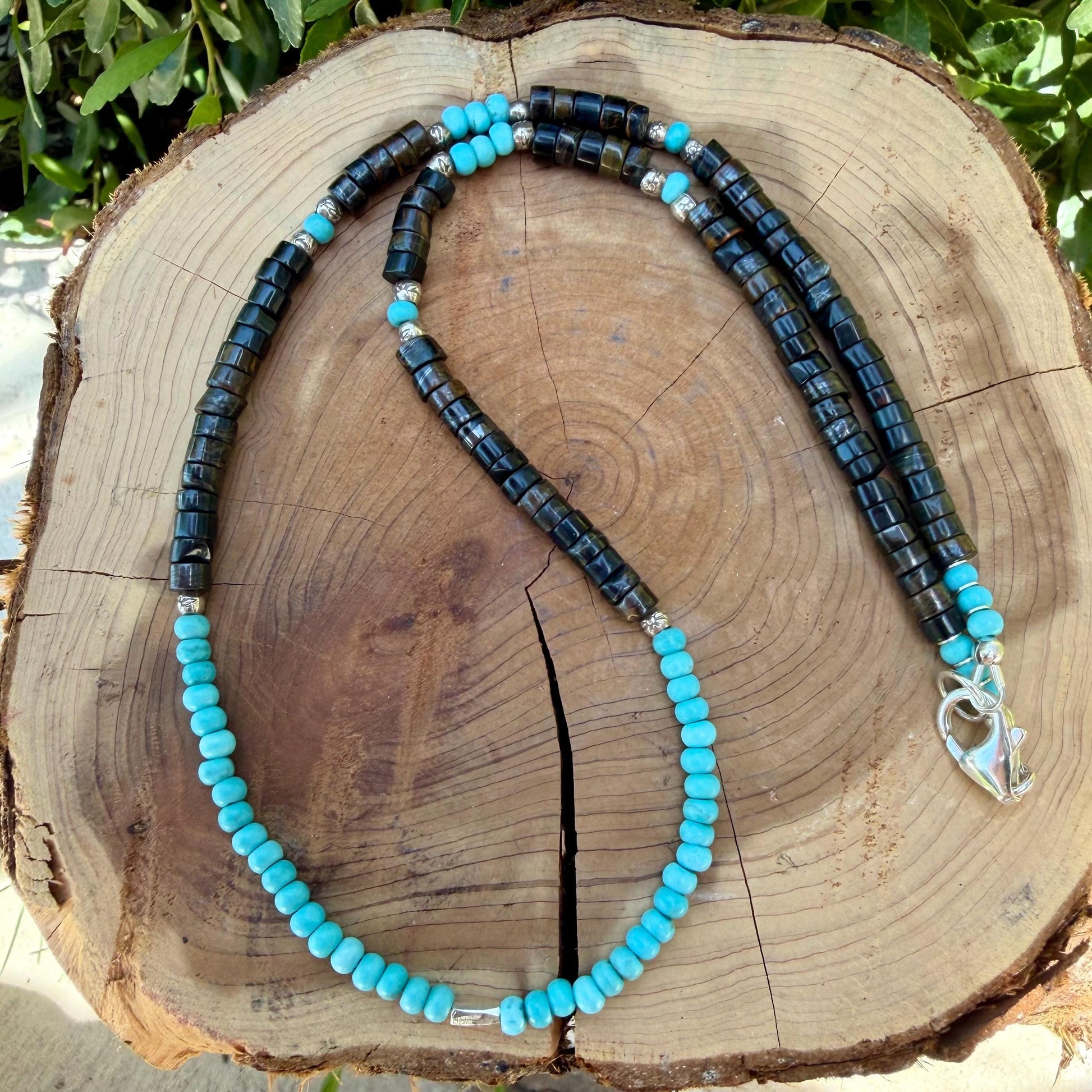 Blue Tiger’s Eye Hawk’s Eye Choker Necklace • Turquoise • Sterling Silver