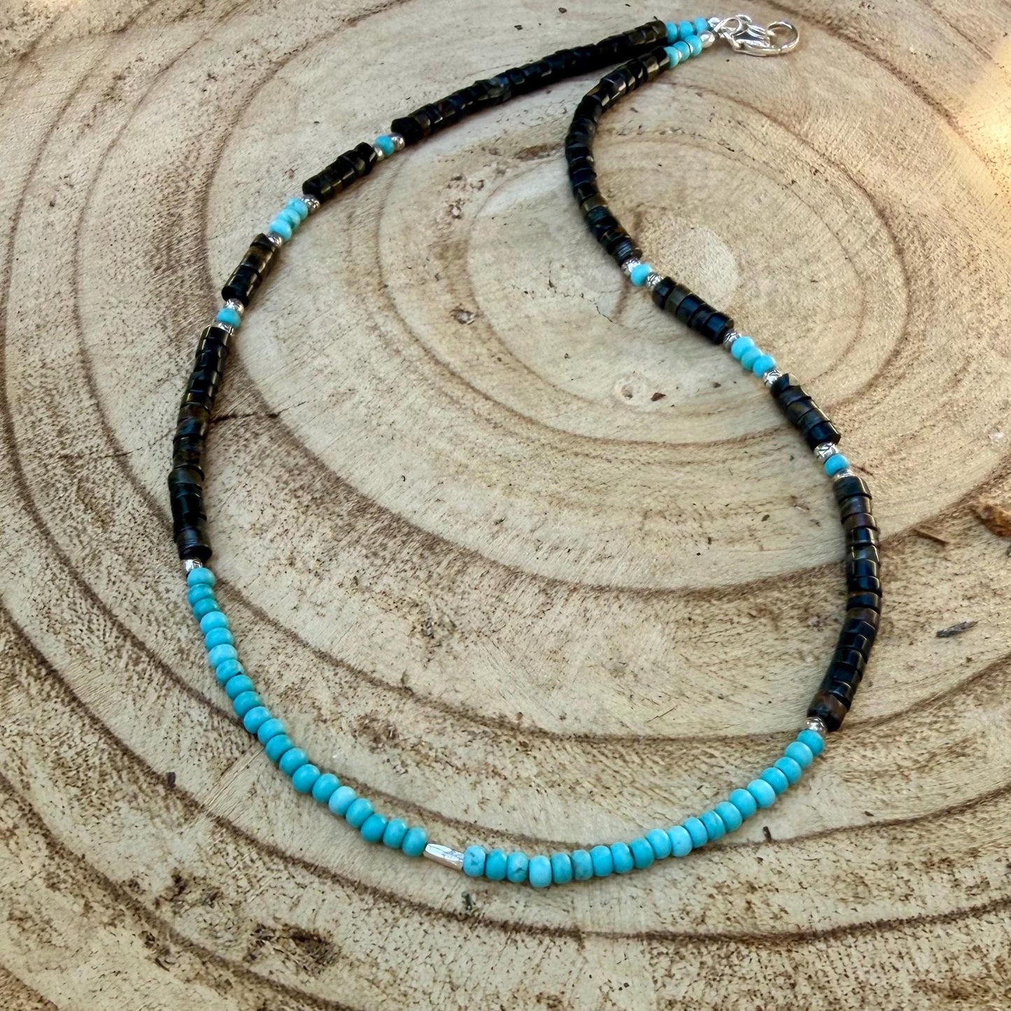 Blue Tiger’s Eye Hawk’s Eye Choker Necklace • Turquoise • Sterling Silver