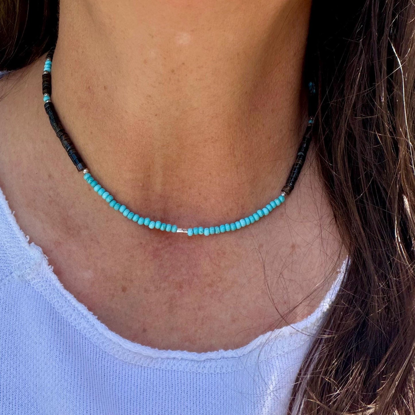 Blue Tiger’s Eye Hawk’s Eye Choker Necklace • Turquoise • Sterling Silver