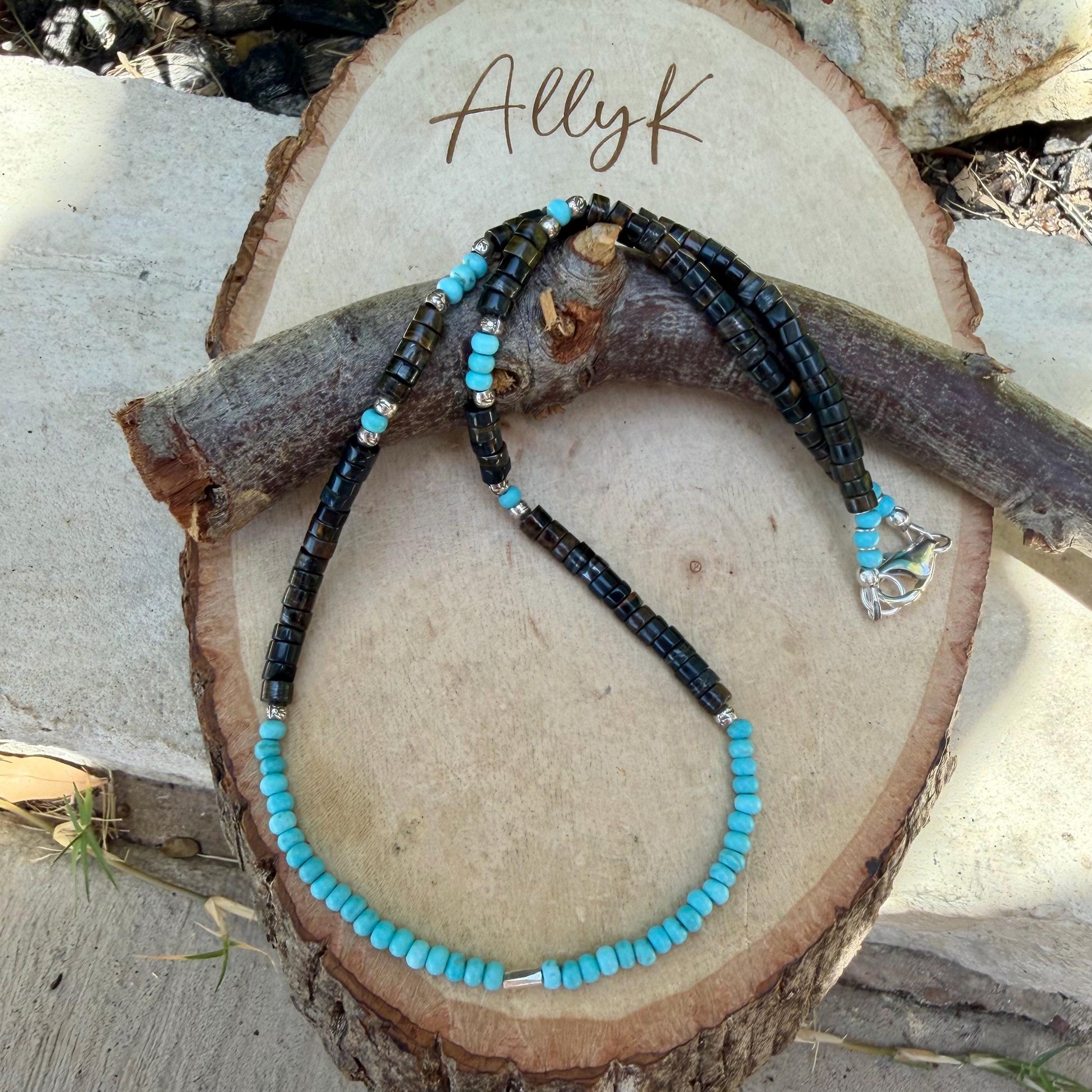 Blue Tiger’s Eye Hawk’s Eye Choker Necklace • Turquoise • Sterling Silver