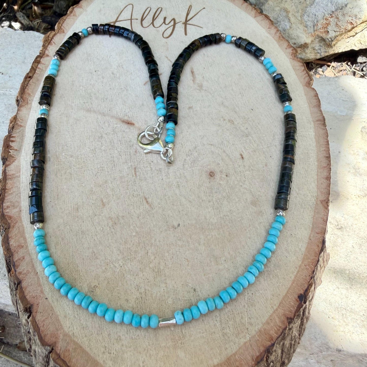 Blue Tiger’s Eye Hawk’s Eye Choker Necklace • Turquoise • Sterling Silver