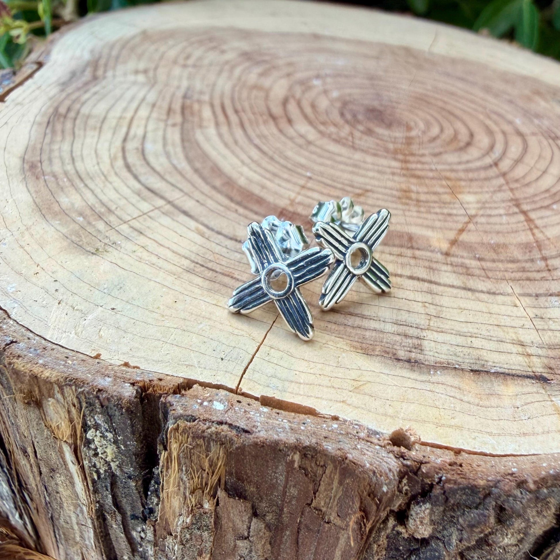 Sterling Silver Zia Sun Symbol Studs • Western Minimal Earrings • Everyday Posts