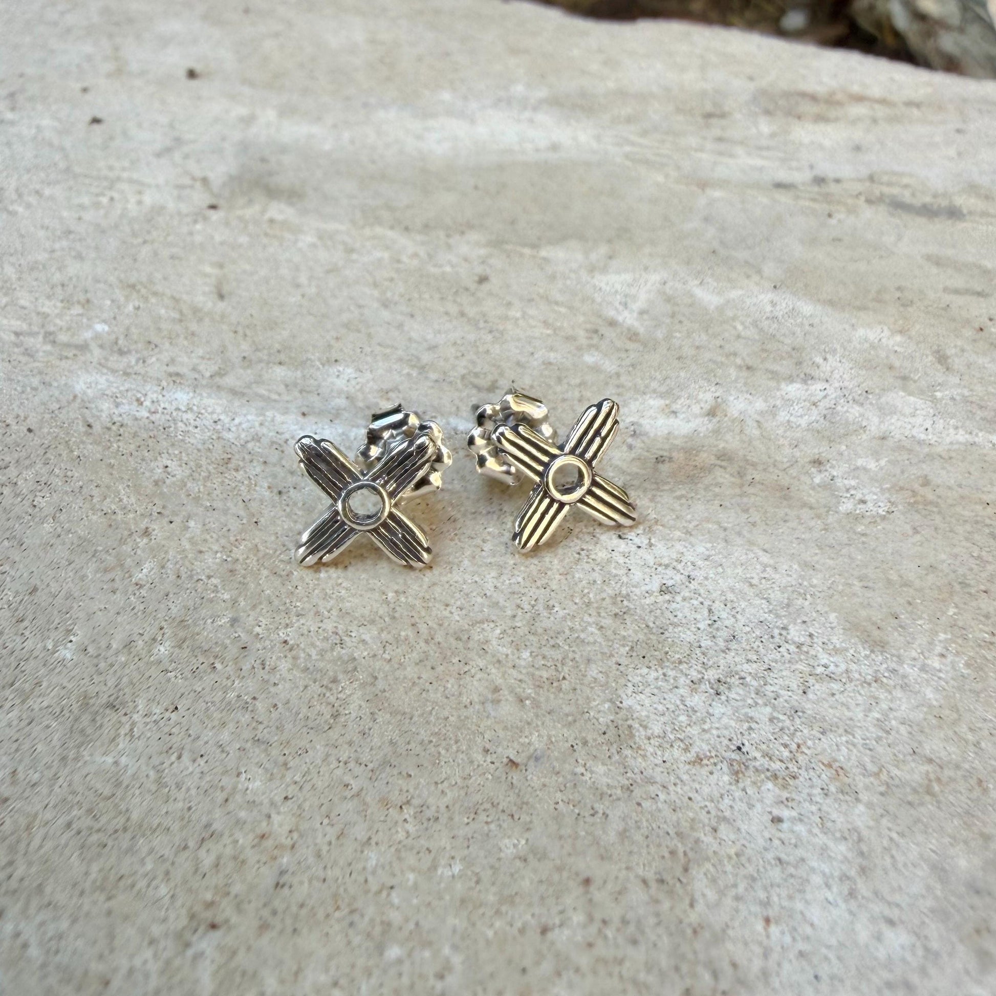 Sterling Silver Zia Sun Symbol Studs • Western Minimal Earrings • Everyday Posts