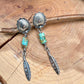 Oval Concho Turquoise Heishi Earrings • Sterling Silver • Feather Dangle