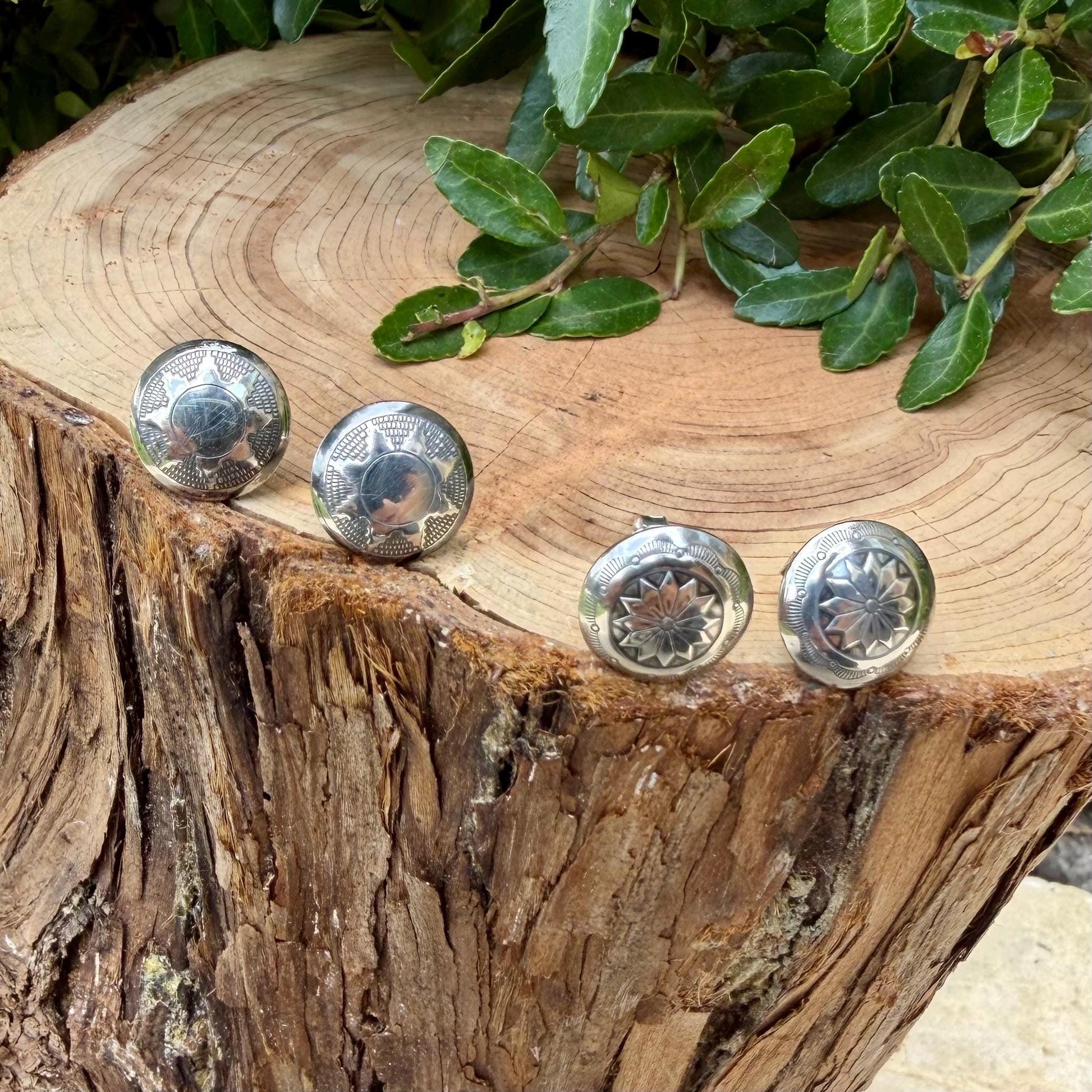 11mm Sterling Silver Stud Earrings • Sunflower • Star •Concho Posts