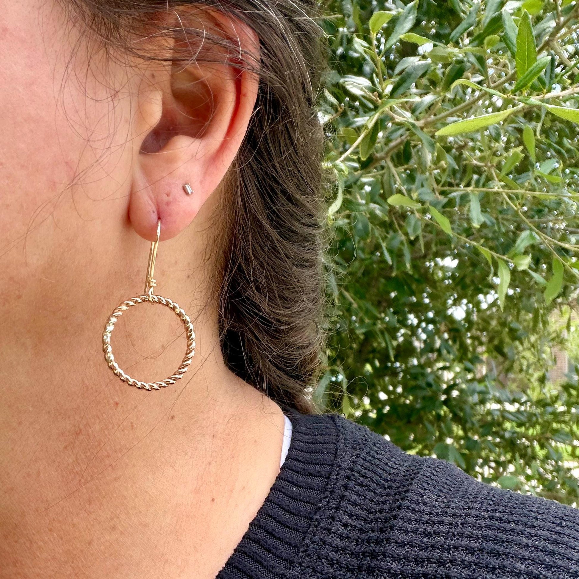 14k Gold Filled Circle Hoop Dangle Earrings • Sterling Silver Hoops