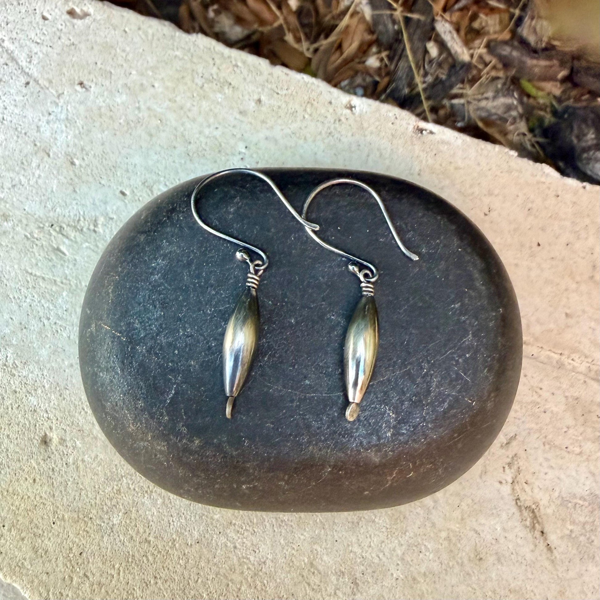 Desert Pearl Dangle Earrings, Sterling Silver Torpedo Drop Earrings