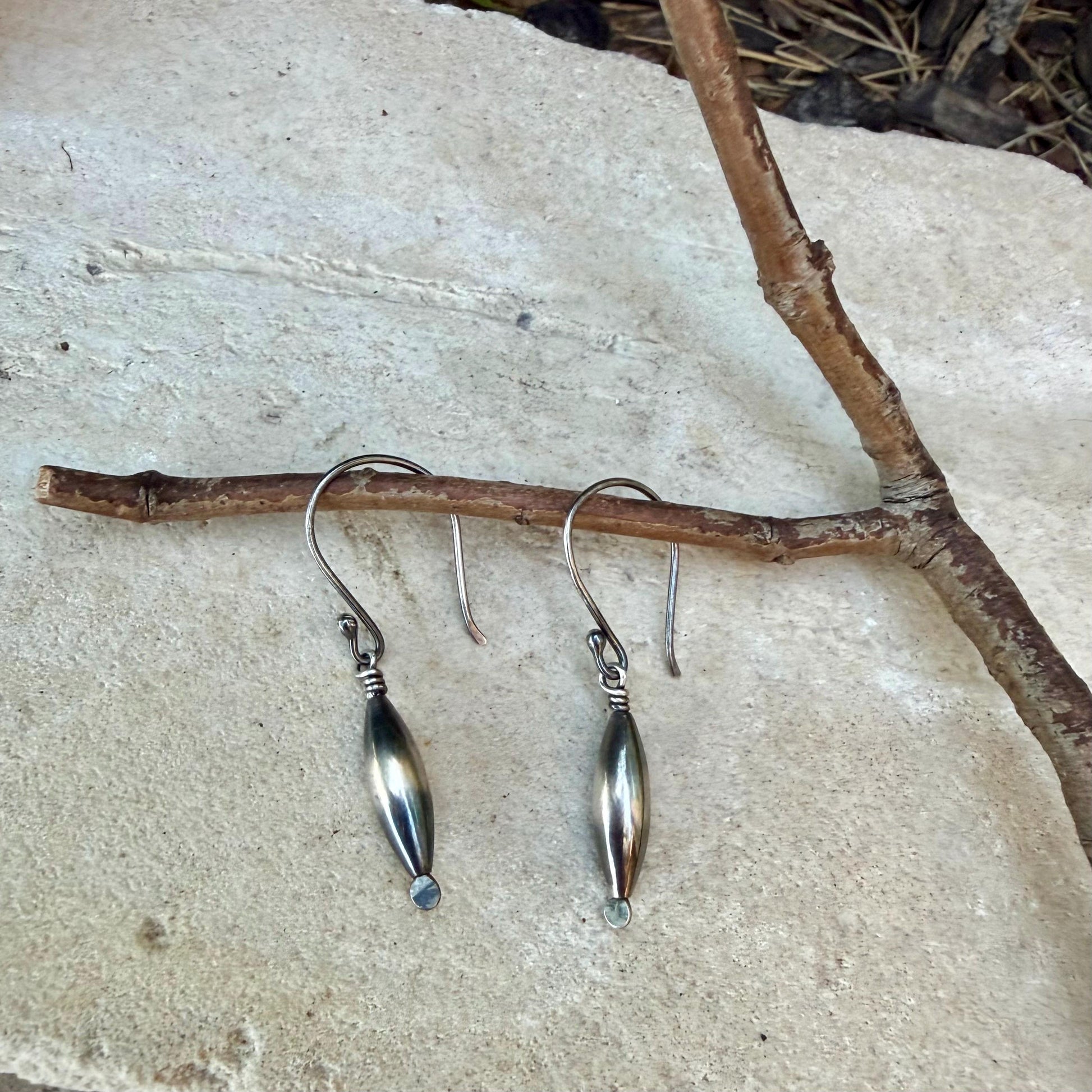 Desert Pearl Dangle Earrings, Sterling Silver Torpedo Drop Earrings