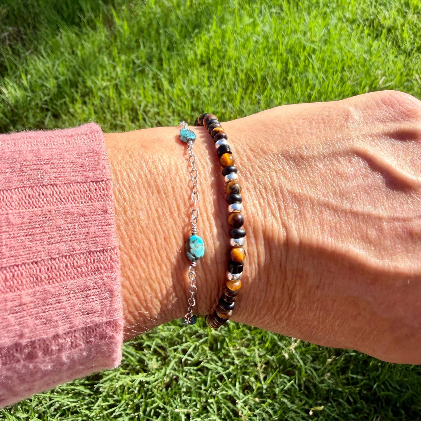 Tiger’s Eye Bracelet • 4mm Mixed Cuts • Black Onyx • Sterling Silver Clasp