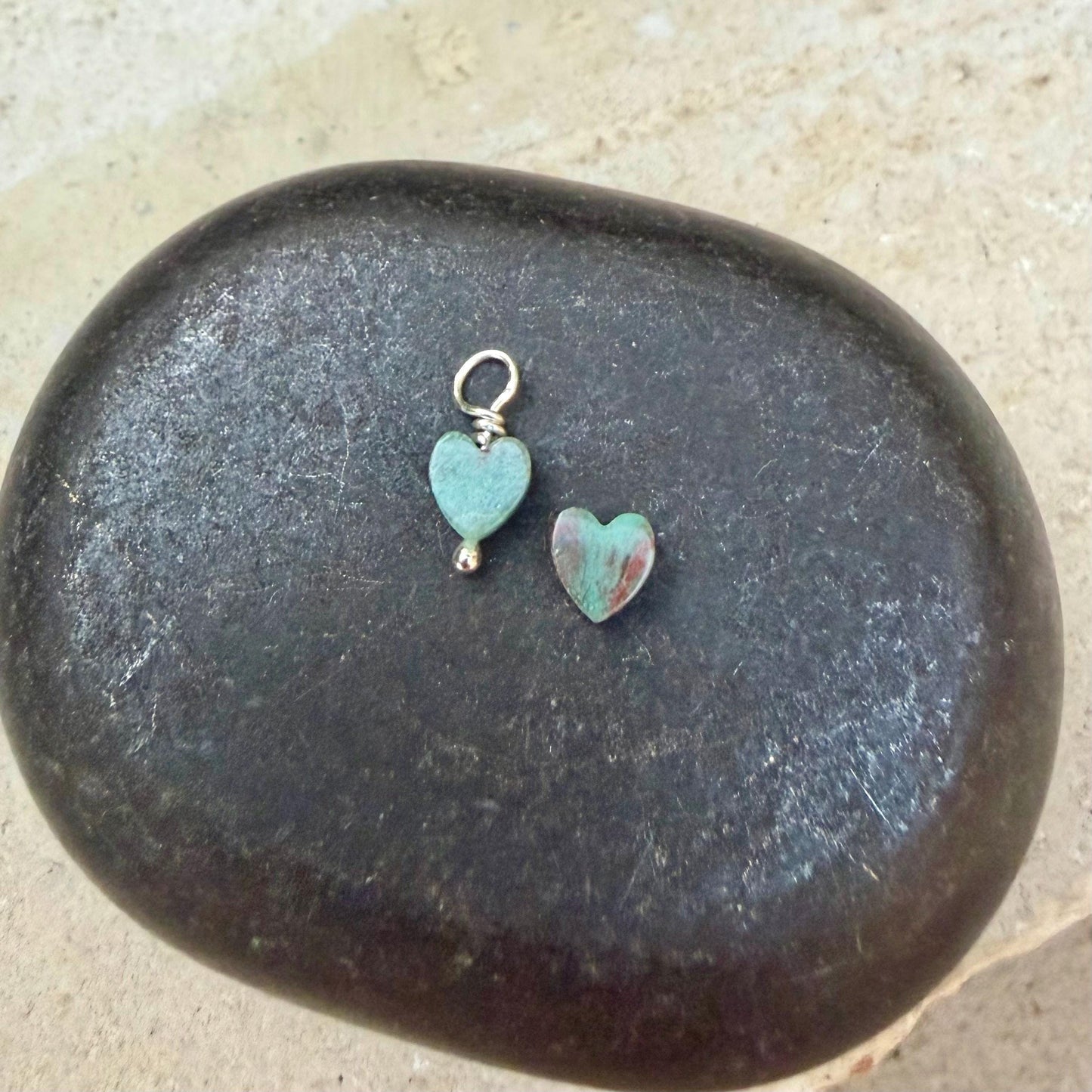 African Green Dragon Heart • 6mm Tiny Stone Charm • Sterling Wrapped