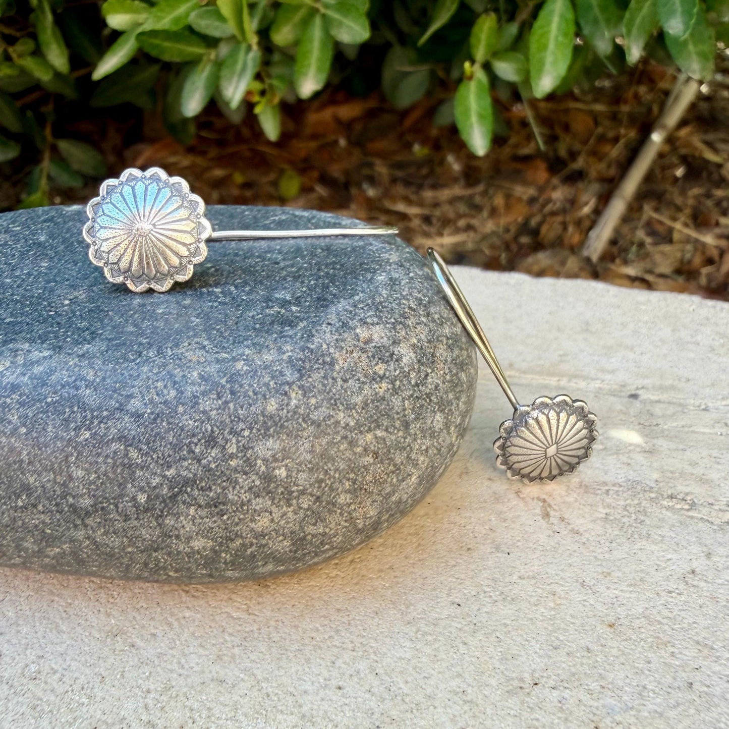 Sterling Concho Drop Earrings • Oval or Round Scalloped • Argentium Ear Wires • 18g 20g