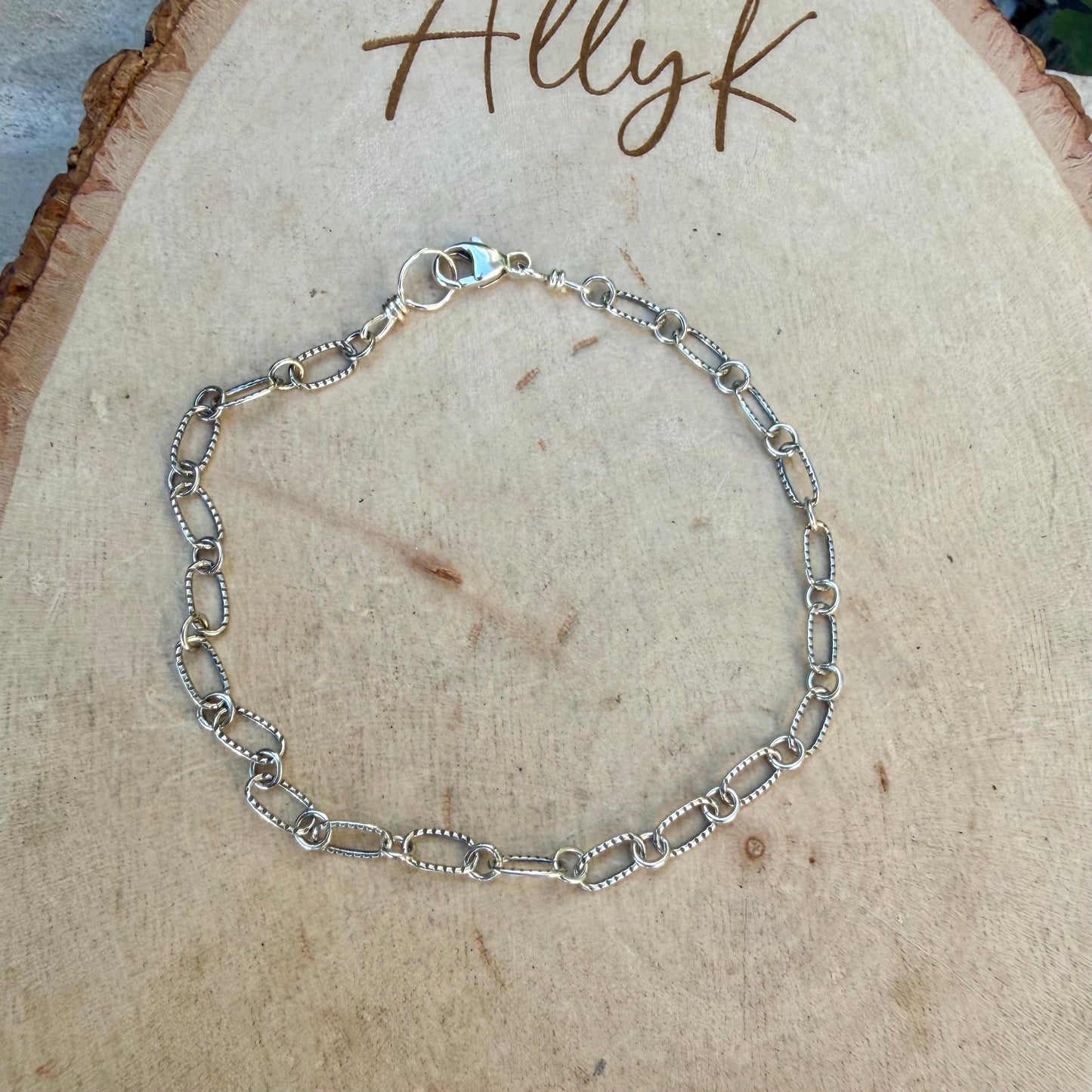 Silver Oval Link Bracelet • Textured Sterling Chain • Everyday Layering