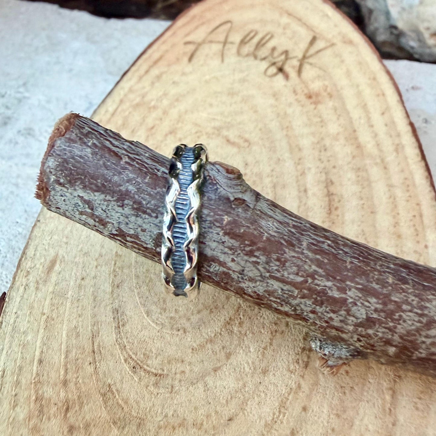 Sterling Silver Ridged Band • Rustic Textured Pattern Ring