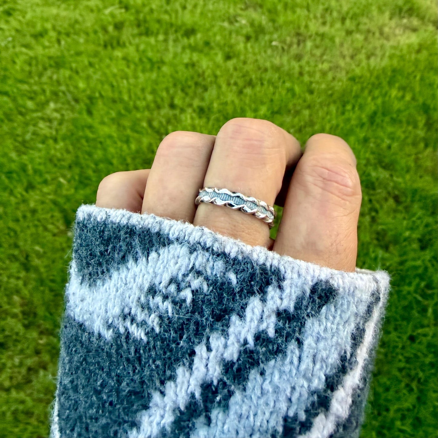 Sterling Silver Ridged Band • Rustic Textured Pattern Ring