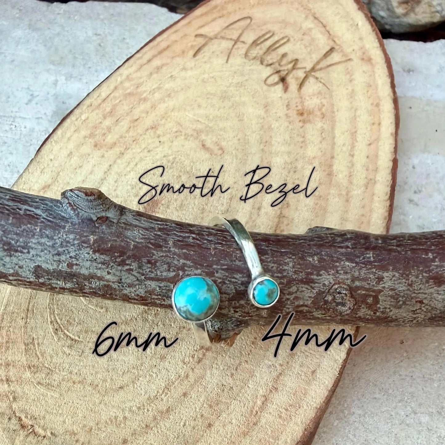 Kingman Turquoise Sterling Silver Ring • Adjustable Double Bezel • Smooth or Serrated