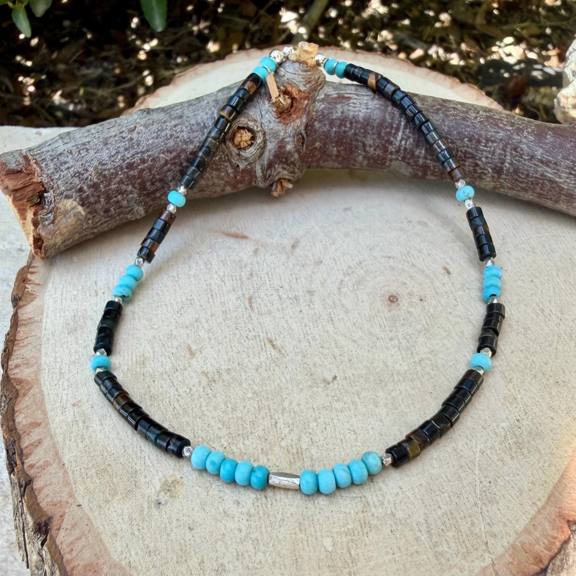 Blue Tiger’s Eye Turquoise Anklet • Sterling Silver Hawk’s Eye Ankle Bracelet