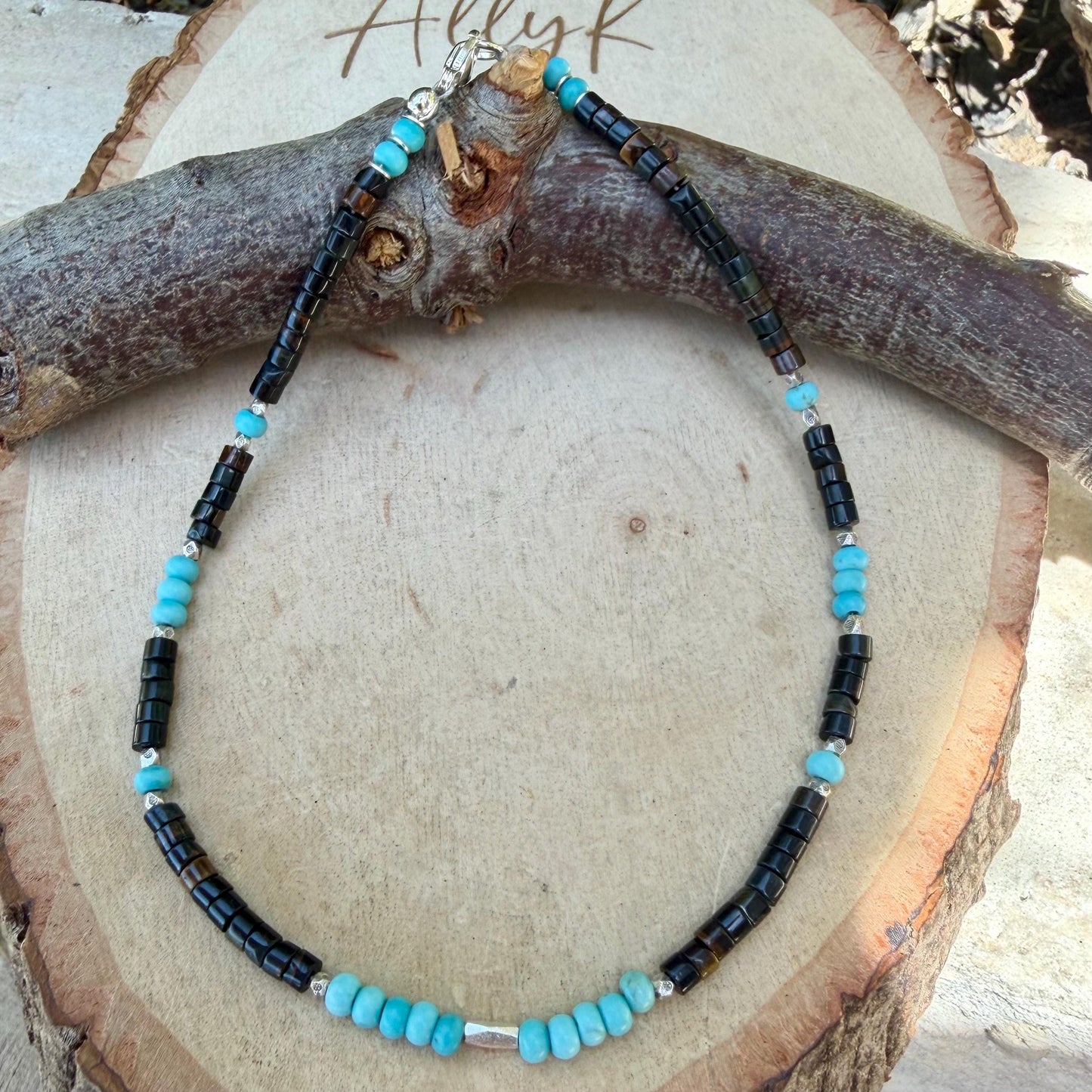 Blue Tiger’s Eye Turquoise Anklet • Sterling Silver Hawk’s Eye Ankle Bracelet