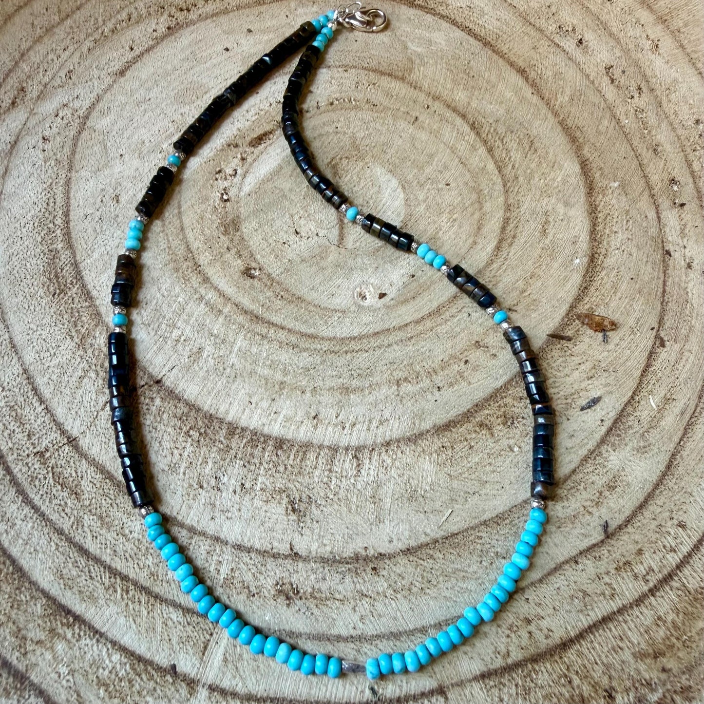 Blue Tiger’s Eye Hawk’s Eye Choker Necklace • Turquoise • Sterling Silver