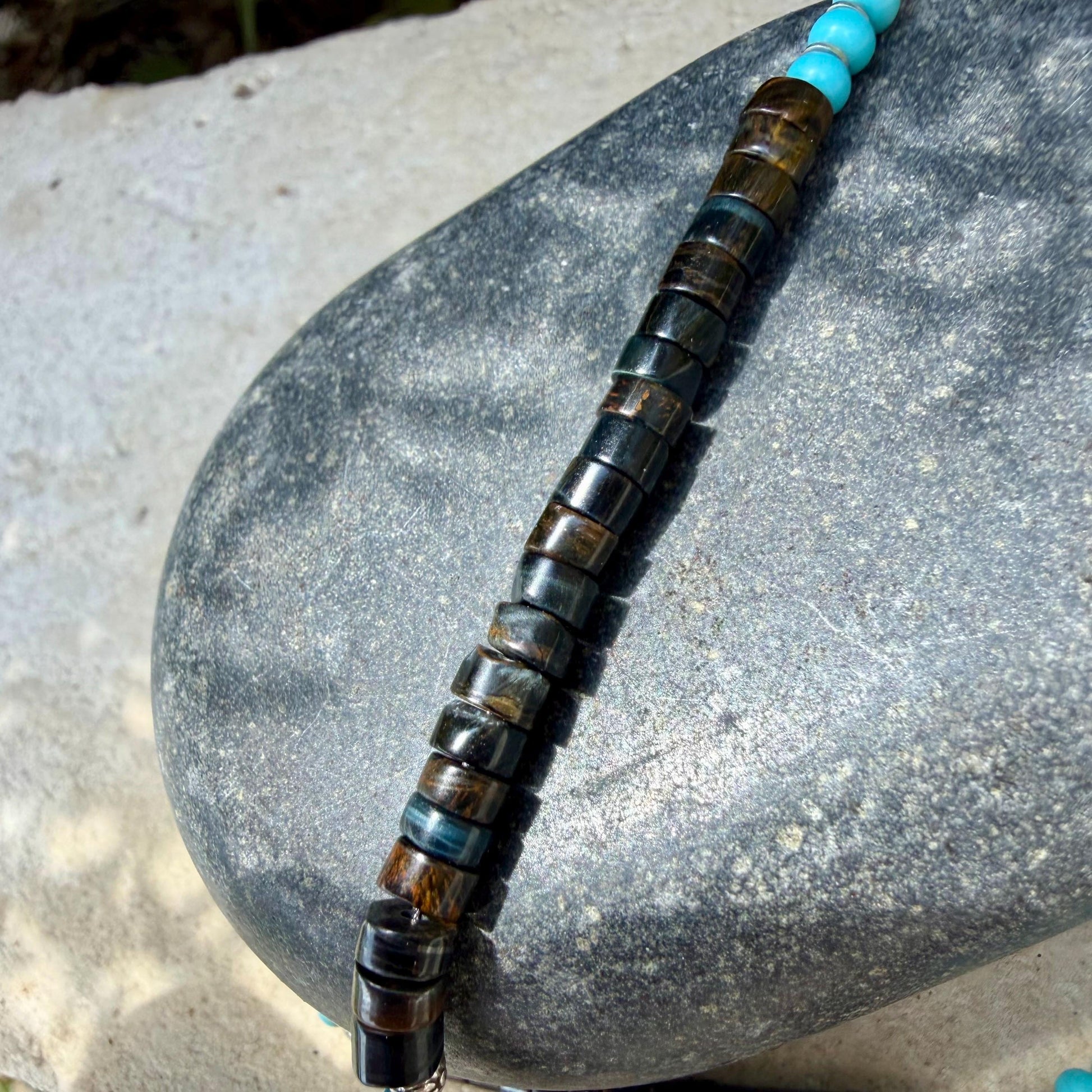 Blue Tiger’s Eye Hawk’s Eye Choker Necklace • Turquoise • Sterling Silver