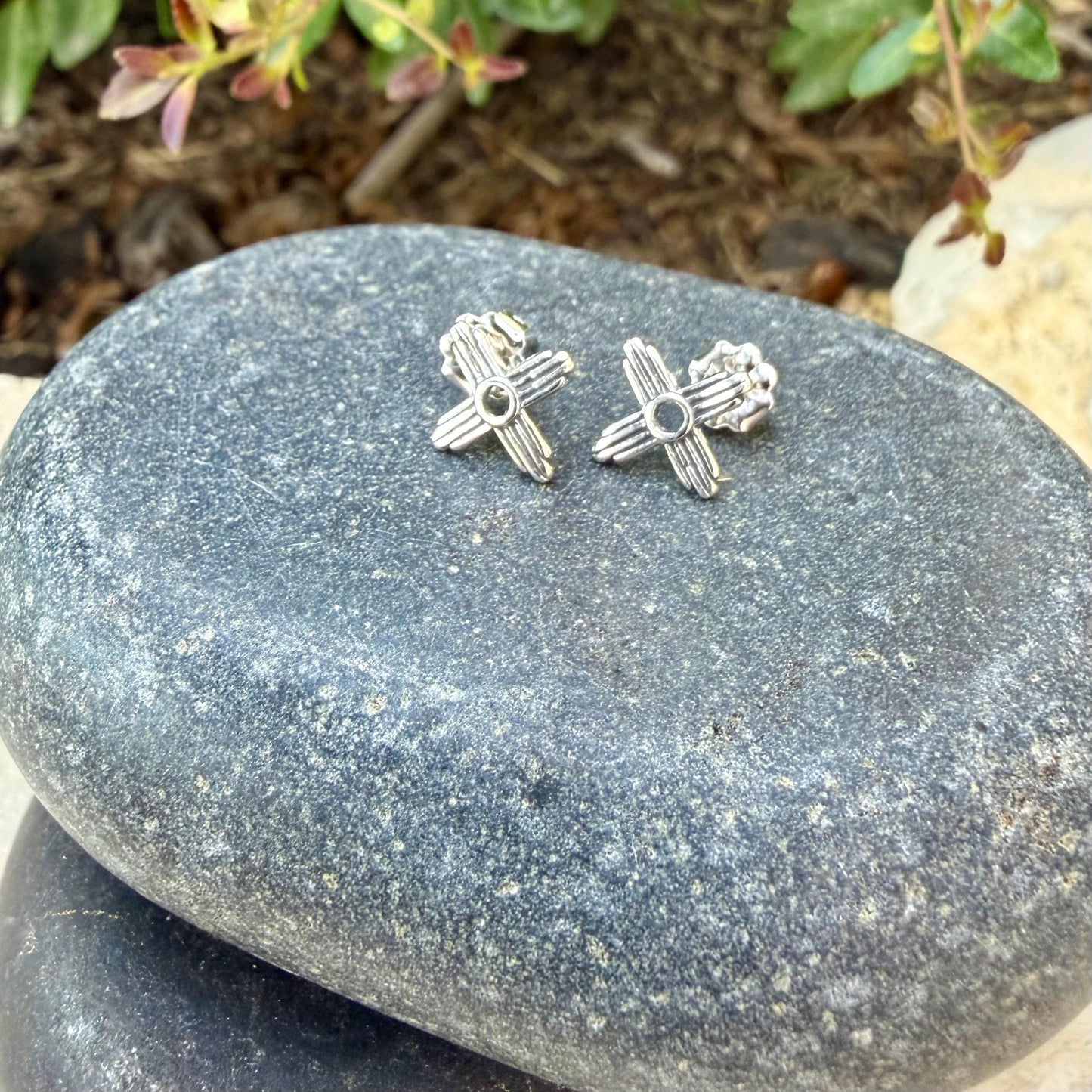 Sterling Silver Zia Sun Symbol Studs • Western Minimal Earrings • Everyday Posts