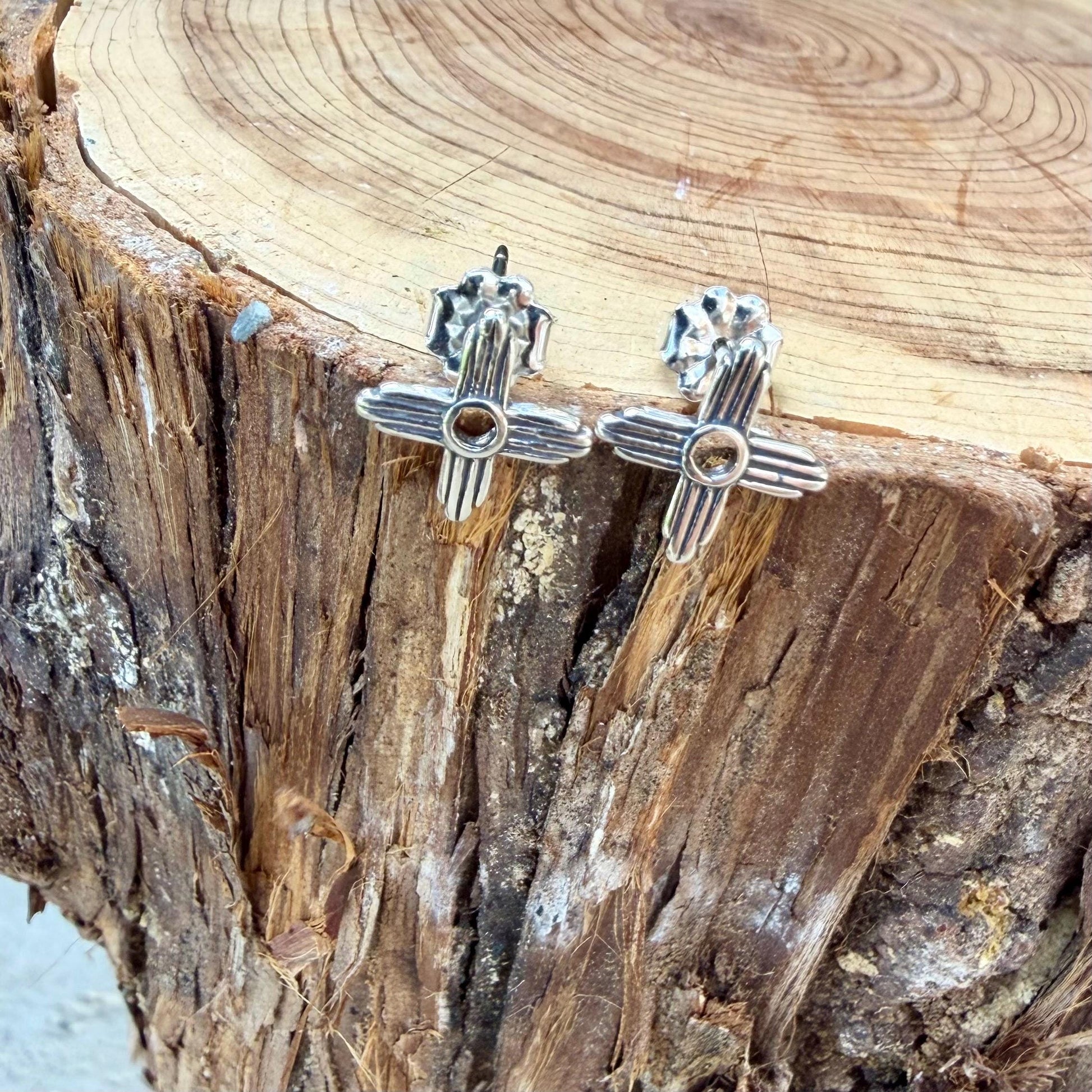 Sterling Silver Zia Sun Symbol Studs • Western Minimal Earrings • Everyday Posts