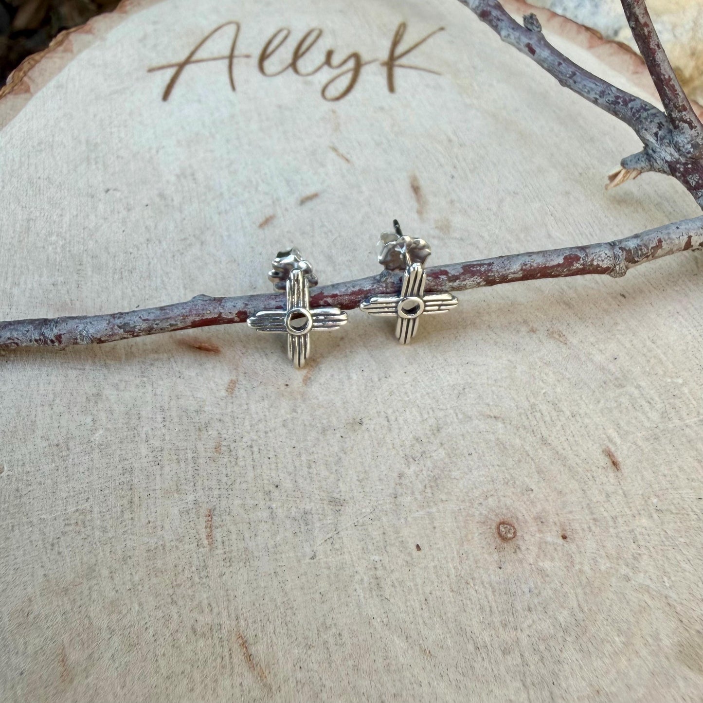 Sterling Silver Zia Sun Symbol Studs • Western Minimal Earrings • Everyday Posts