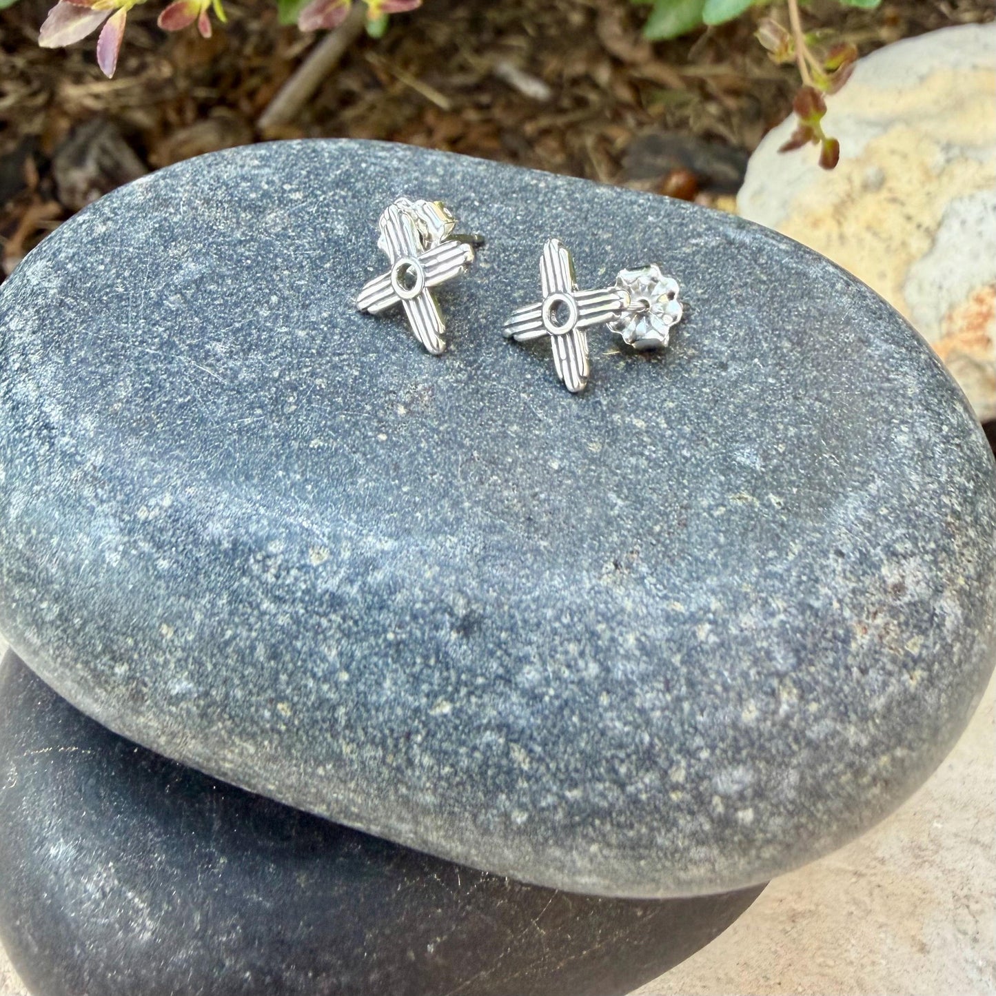 Sterling Silver Zia Sun Symbol Studs • Western Minimal Earrings • Everyday Posts