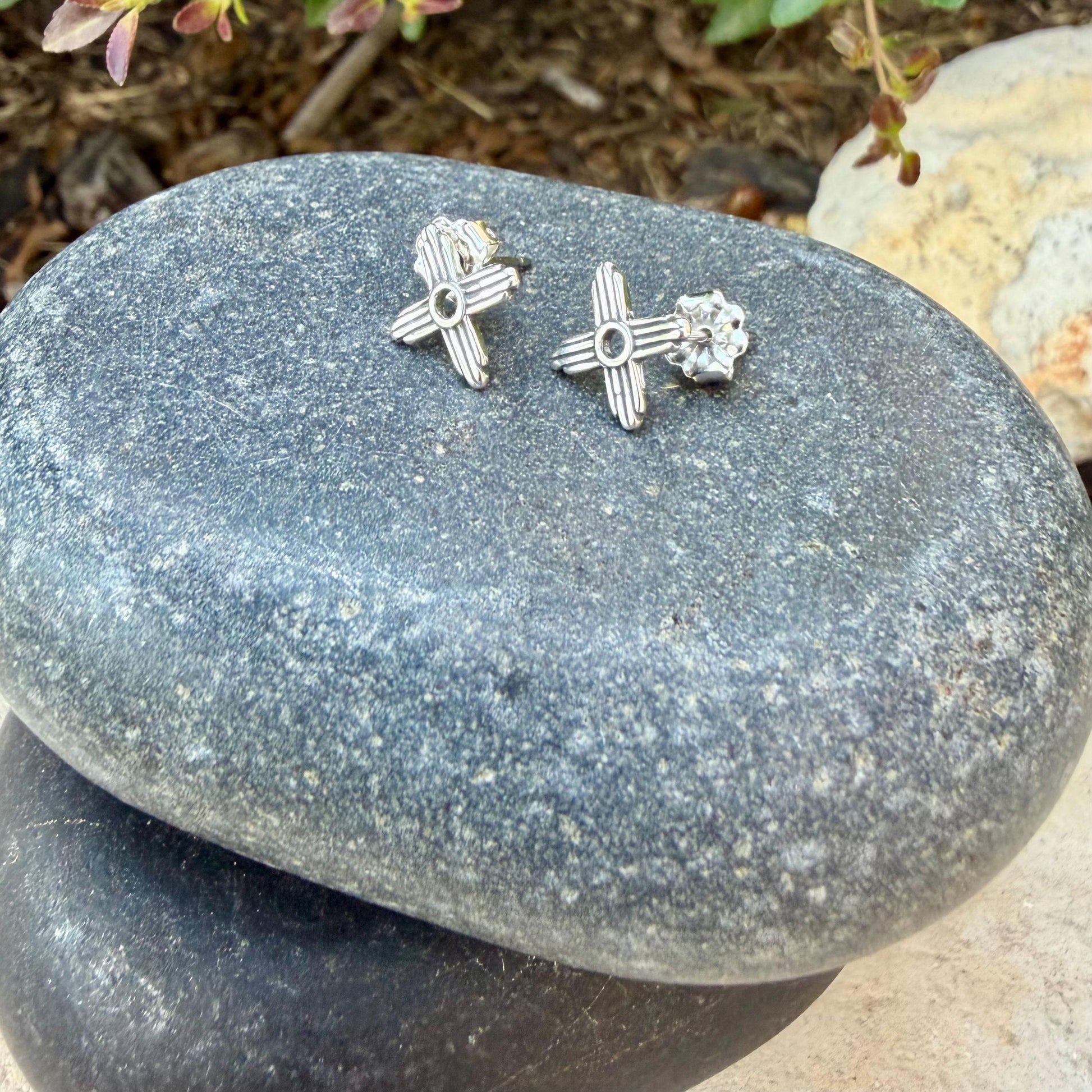 Sterling Silver Zia Sun Symbol Studs • Western Minimal Earrings • Everyday Posts