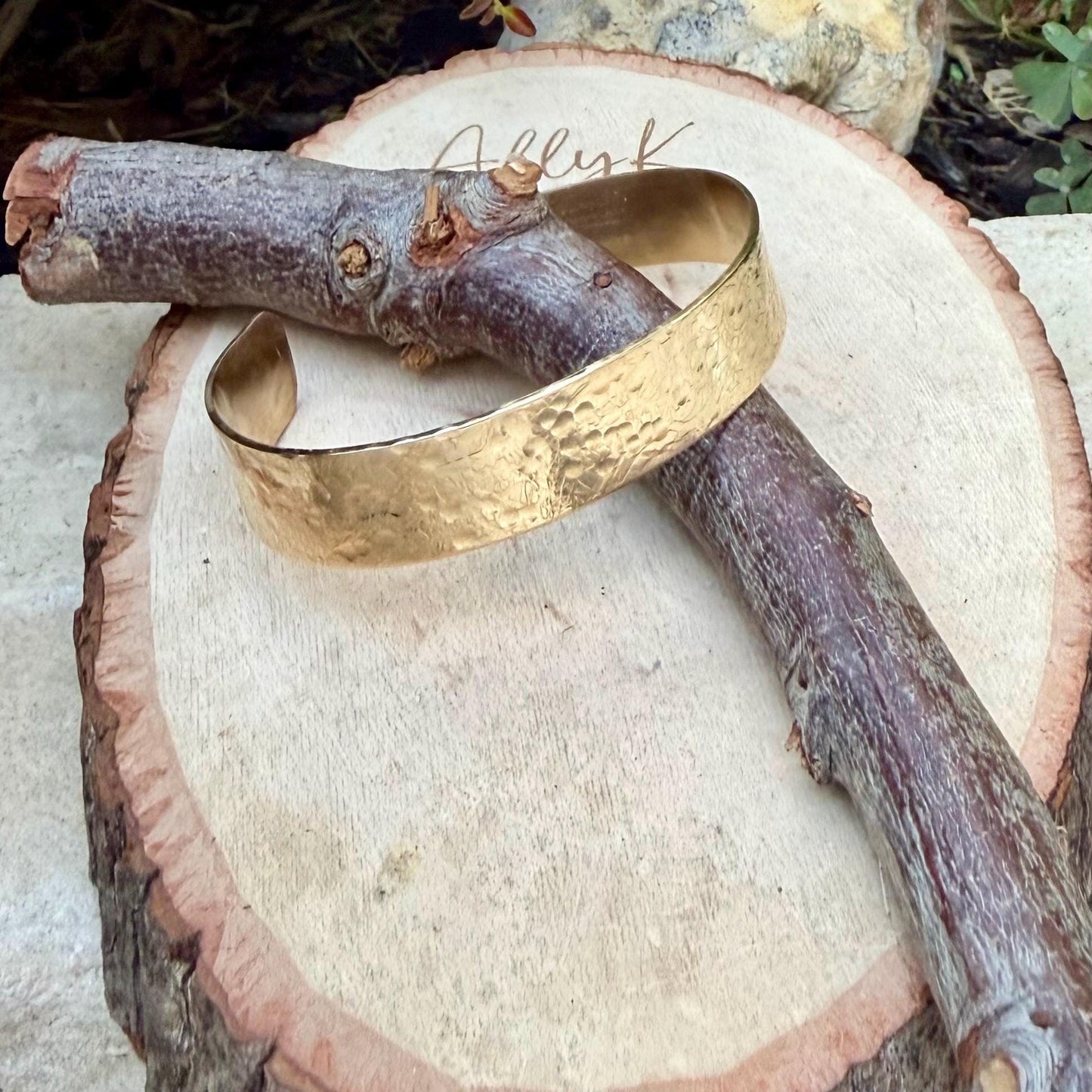 Hammered Brass Cuff • Hand‑Forged • Rustic Golden Bracelet