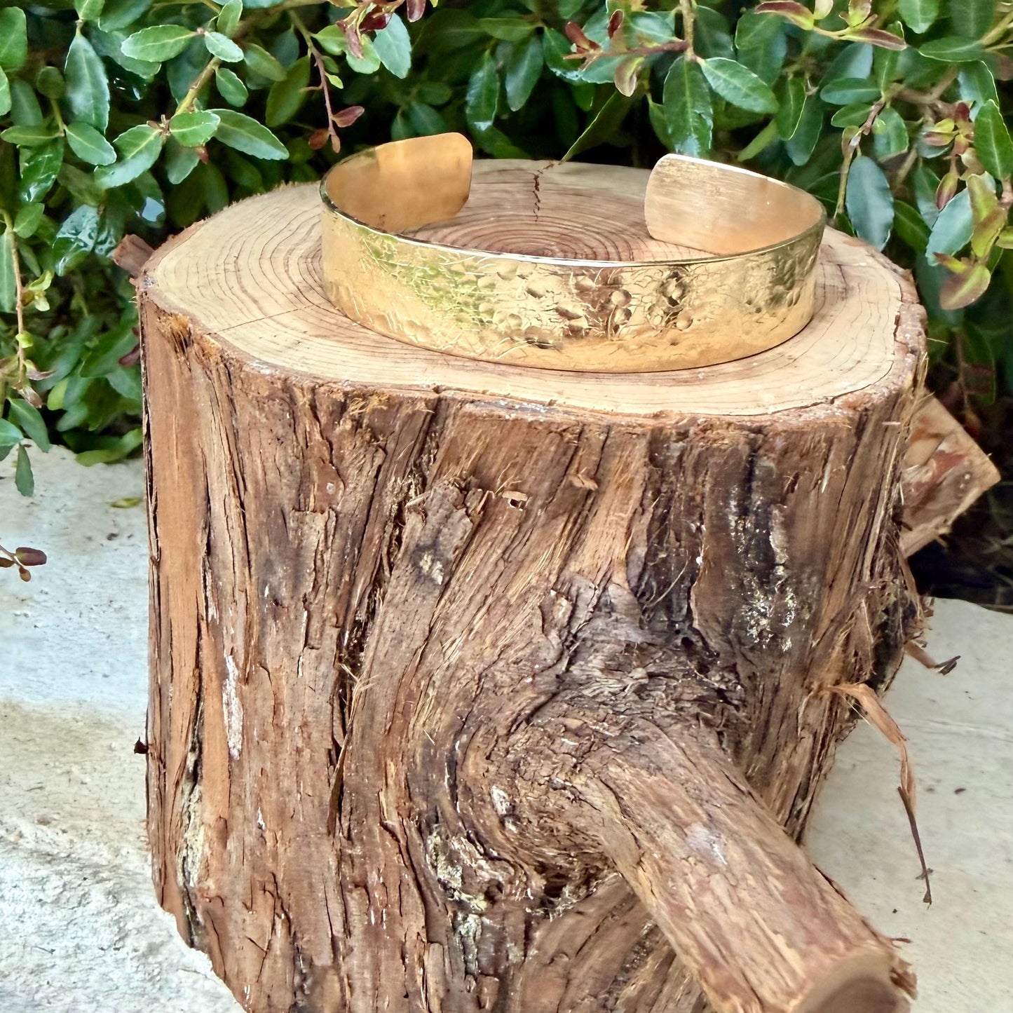 Hammered Brass Cuff • Hand‑Forged • Rustic Golden Bracelet