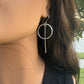 Rustic Sterling Silver Circle Dangle Earrings • Long Drop Style
