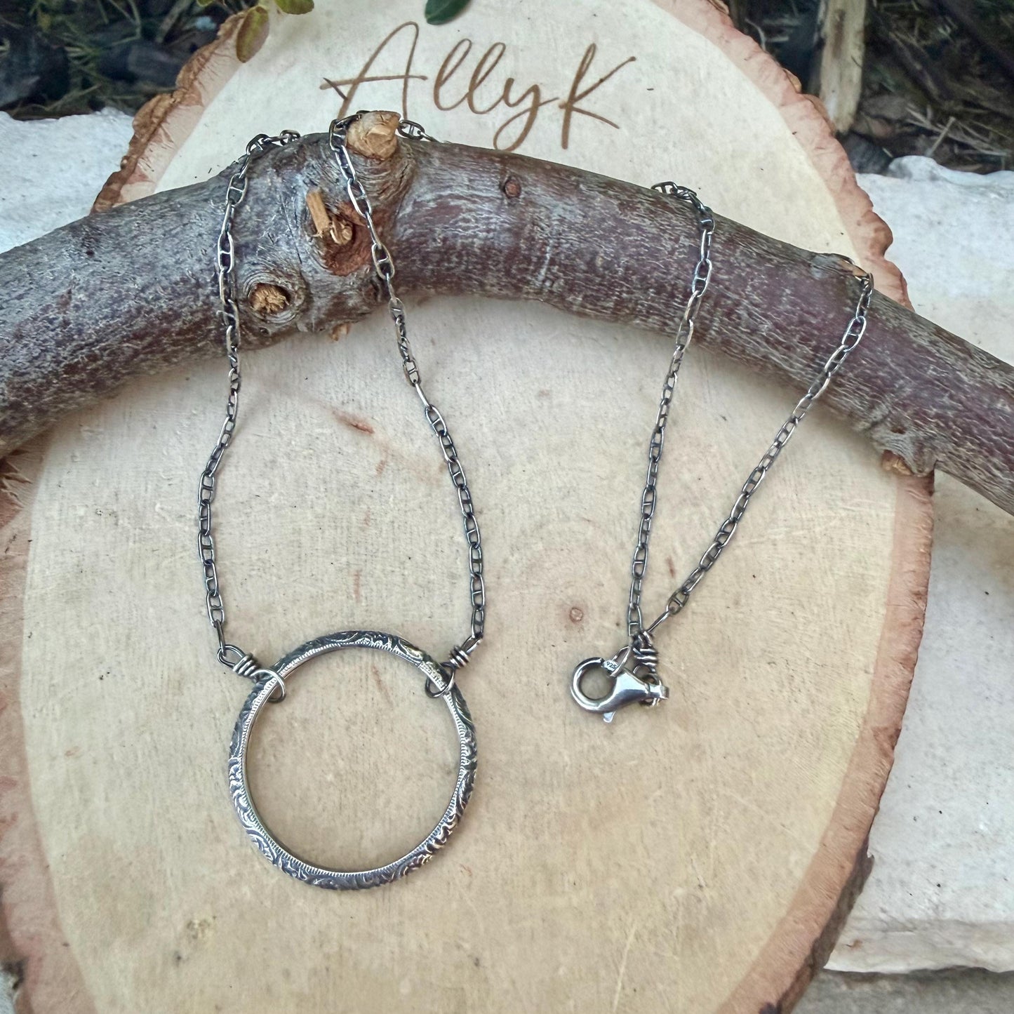 Sterling Silver Circle Necklace • Oxidized Silver Pendant • Everyday Minimalist