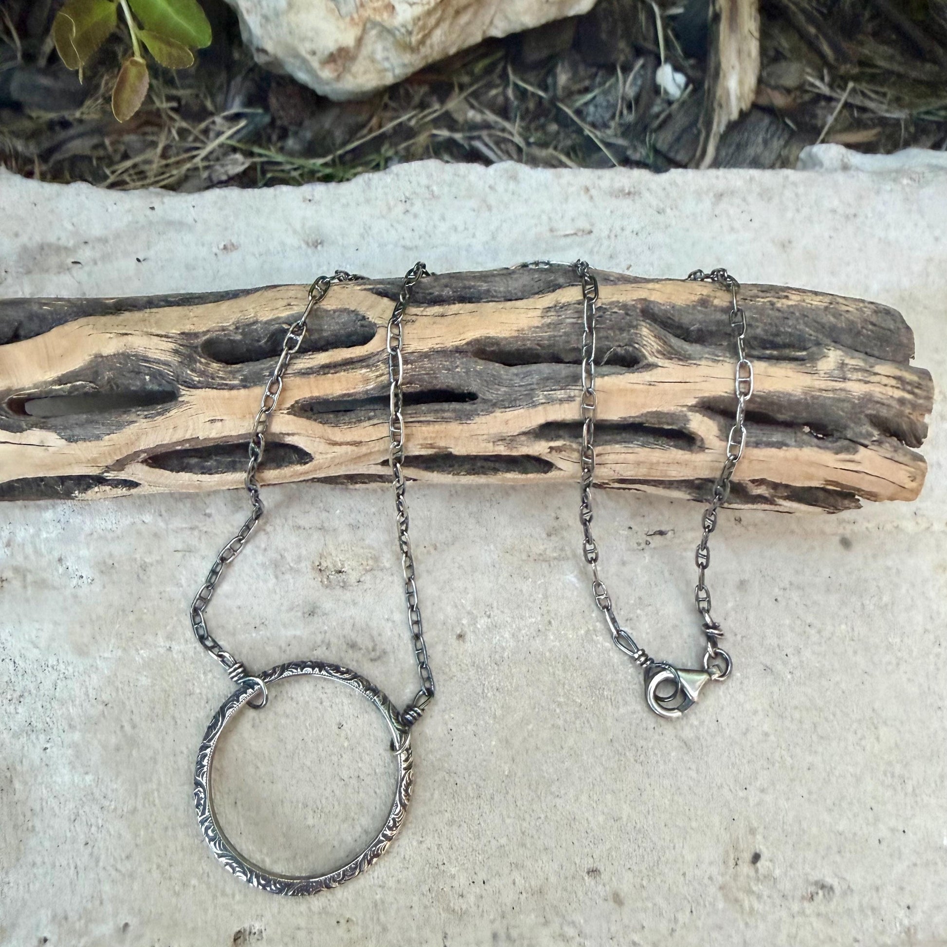 Sterling Silver Circle Necklace • Oxidized Silver Pendant • Everyday Minimalist