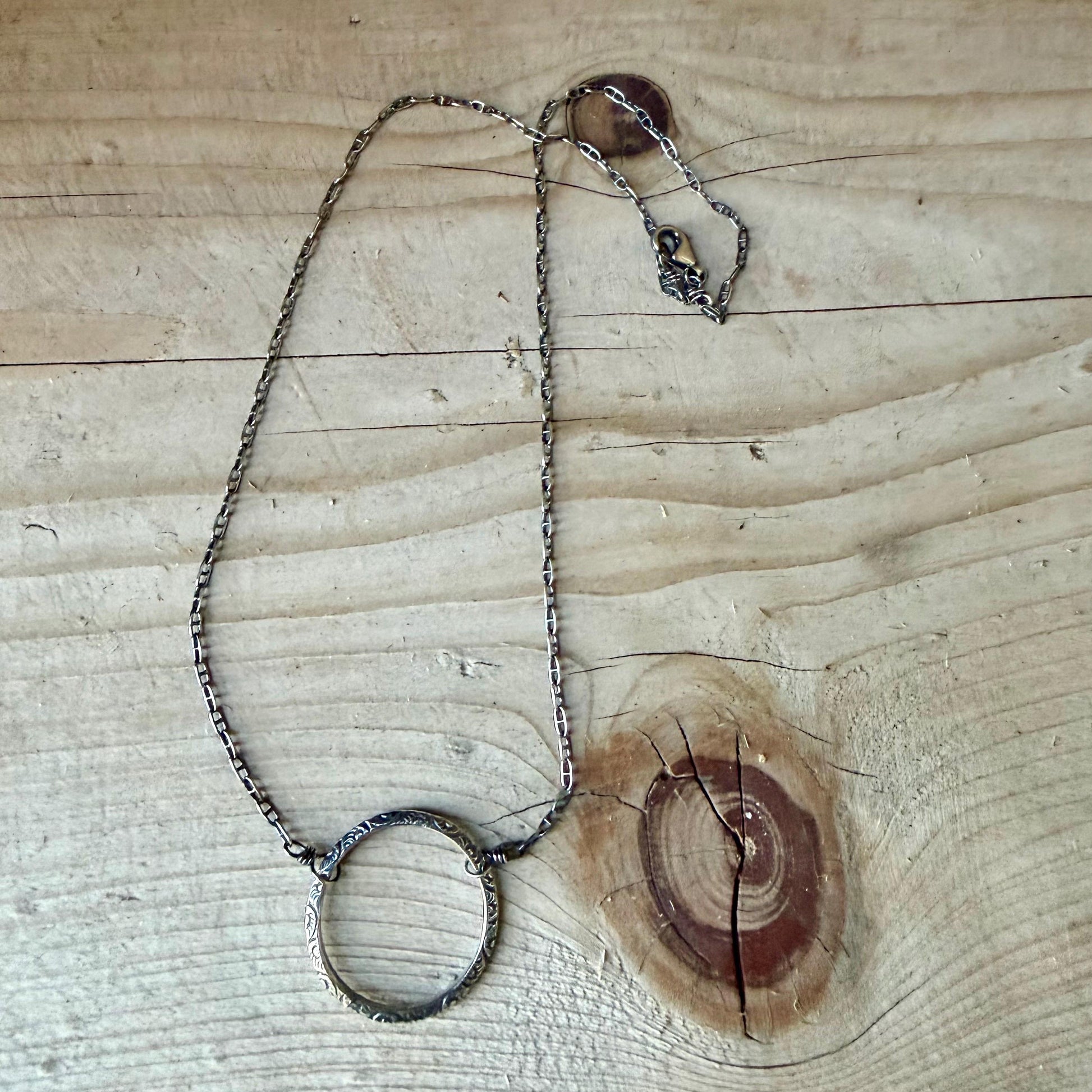 Sterling Silver Circle Necklace • Oxidized Silver Pendant • Everyday Minimalist