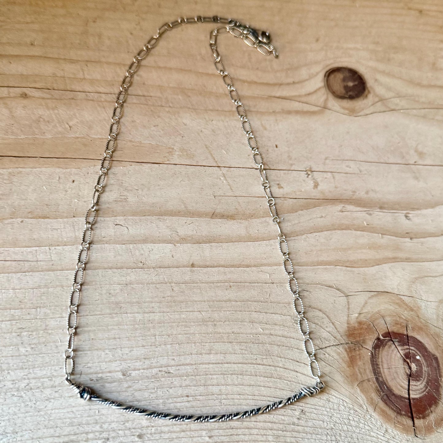 Sterling Silver Bar Necklace • Hand‑Forged Twisted Bar • Rustic Chain
