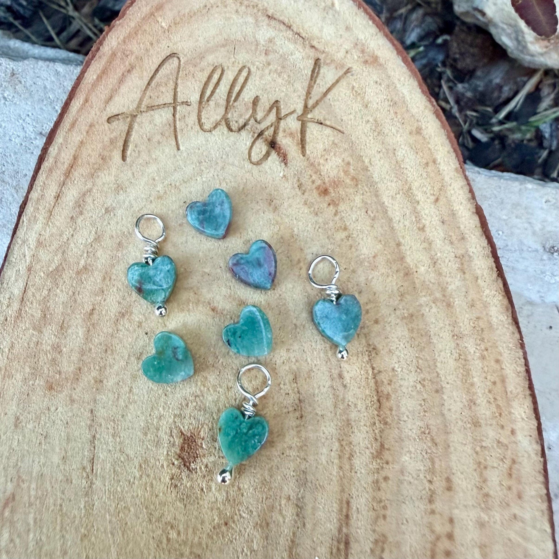 African Green Dragon Heart • 6mm Tiny Stone Charm • Sterling Wrapped