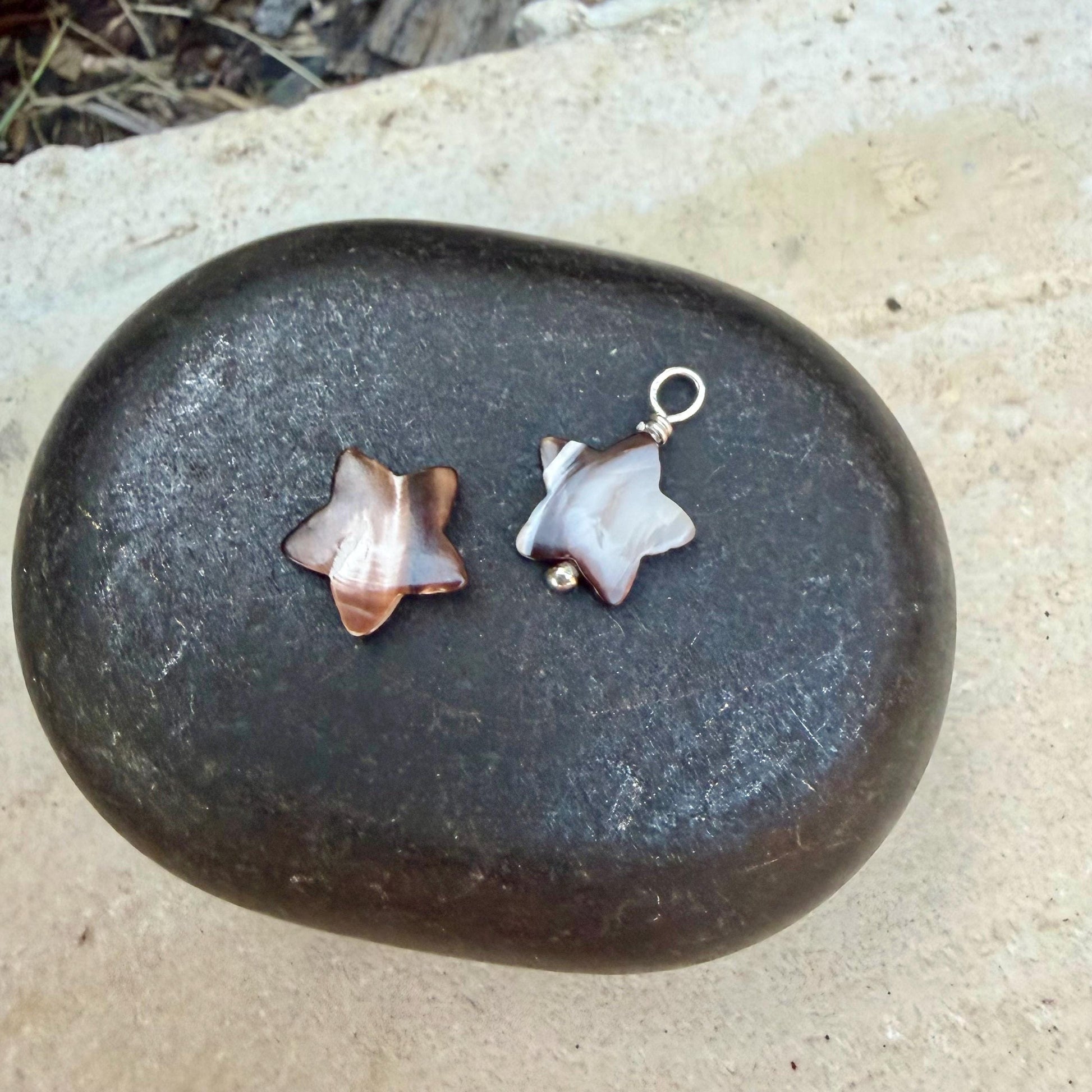Mother of Pearl Star Bead Charms • 6mm & 13mm Sterling Silver Wrapped