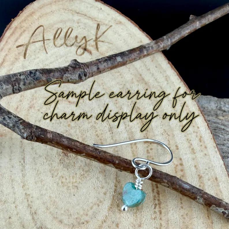 African Green Dragon Heart • 6mm Tiny Stone Charm • Sterling Wrapped